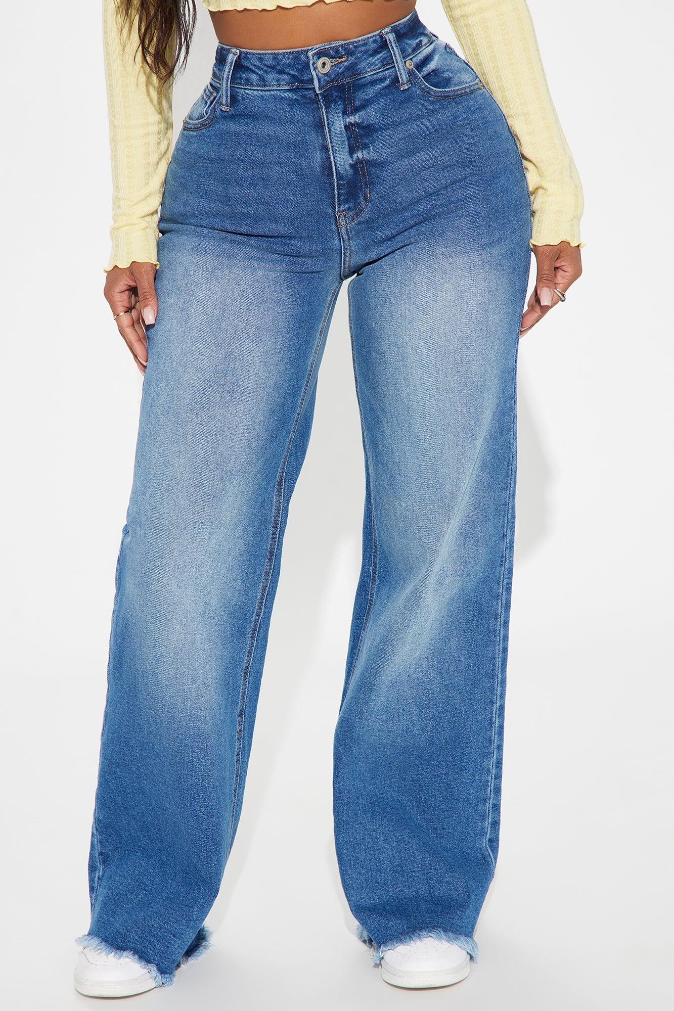 Janessa Fray Hem Wide Leg Jeans - Medium Wash Product Image