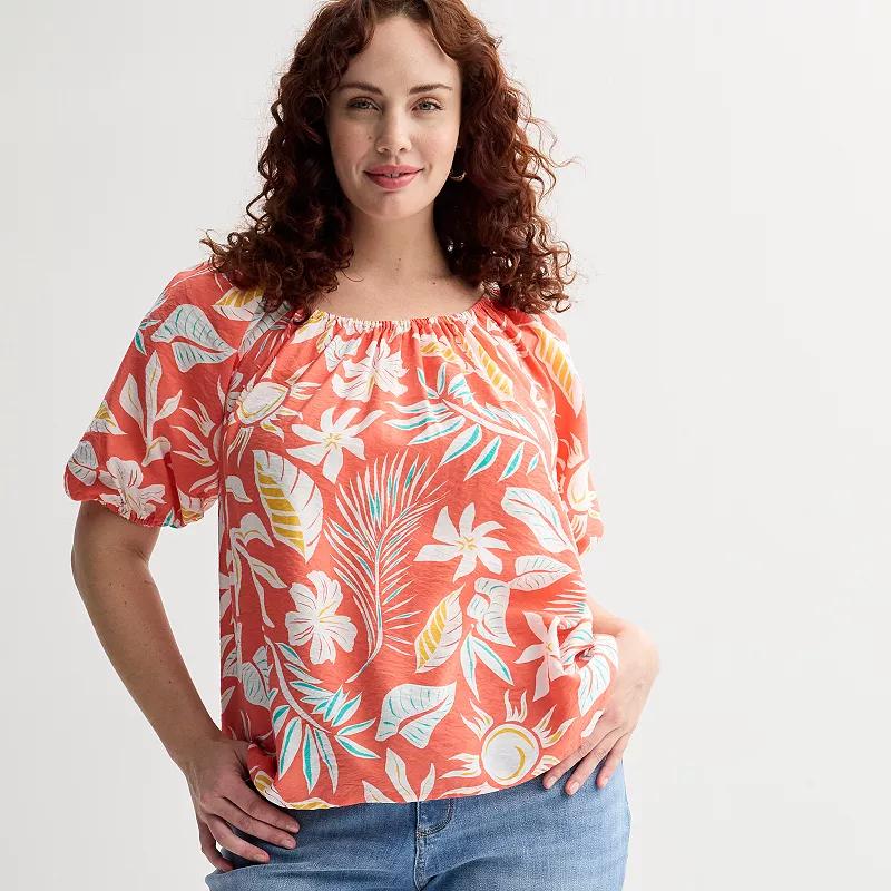 Plus Size Sonoma Goods For Life Palm Tree Linen Blend Shirt, Womens Blue Sun Print Product Image