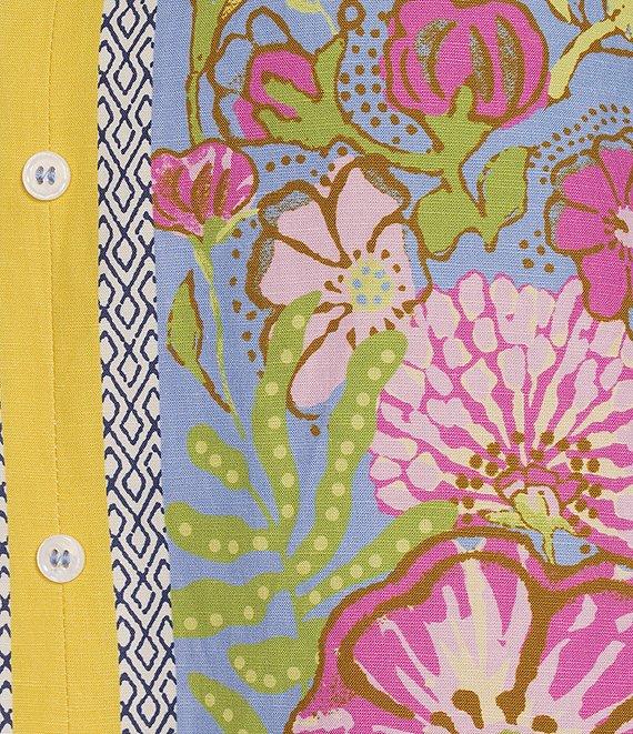 Skies Are Blue Plus Size Coordinating Short Sleeve Floral Border Blouse Product Image