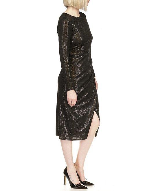 Michael Kors Metallic Dot Stretch Jersey Long Sleeve Midi Sheath Dress Product Image