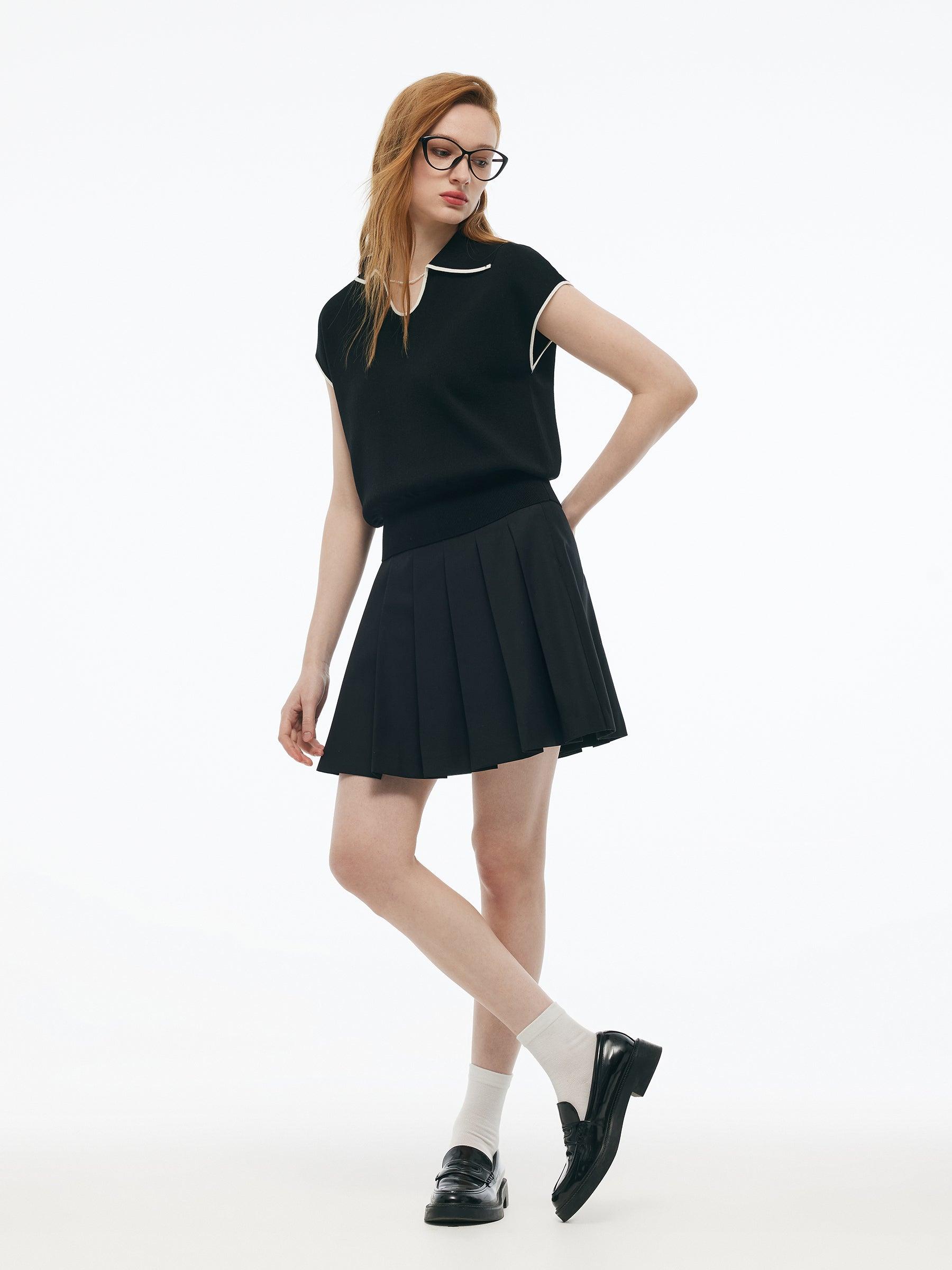 Tencel Blend Contrast Trim Women Knit Top Product Image