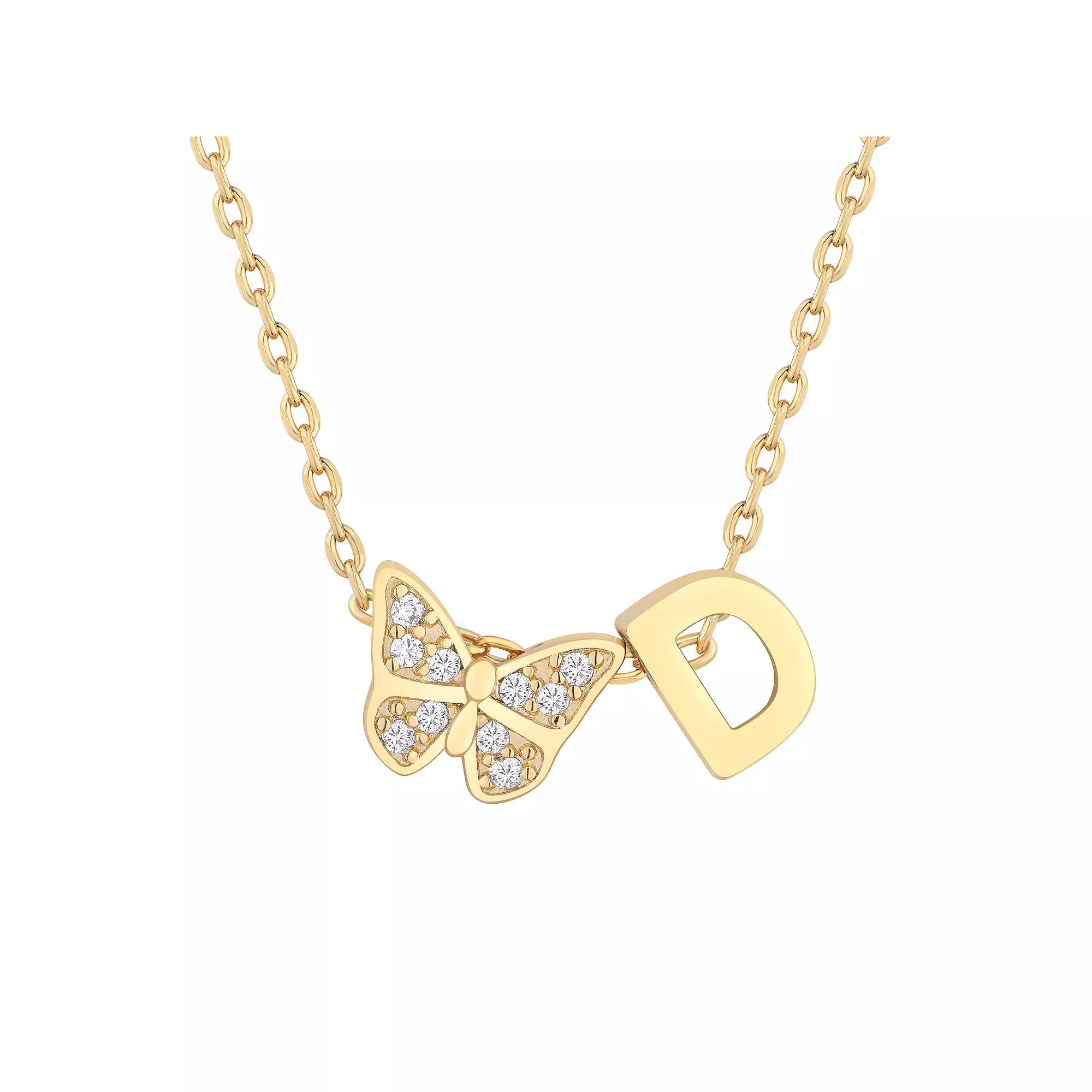 Taylor Grace 14k Gold Plated Cubic Zirconia Butterfly Initial Necklace, Women's, Size: 18" Product Image