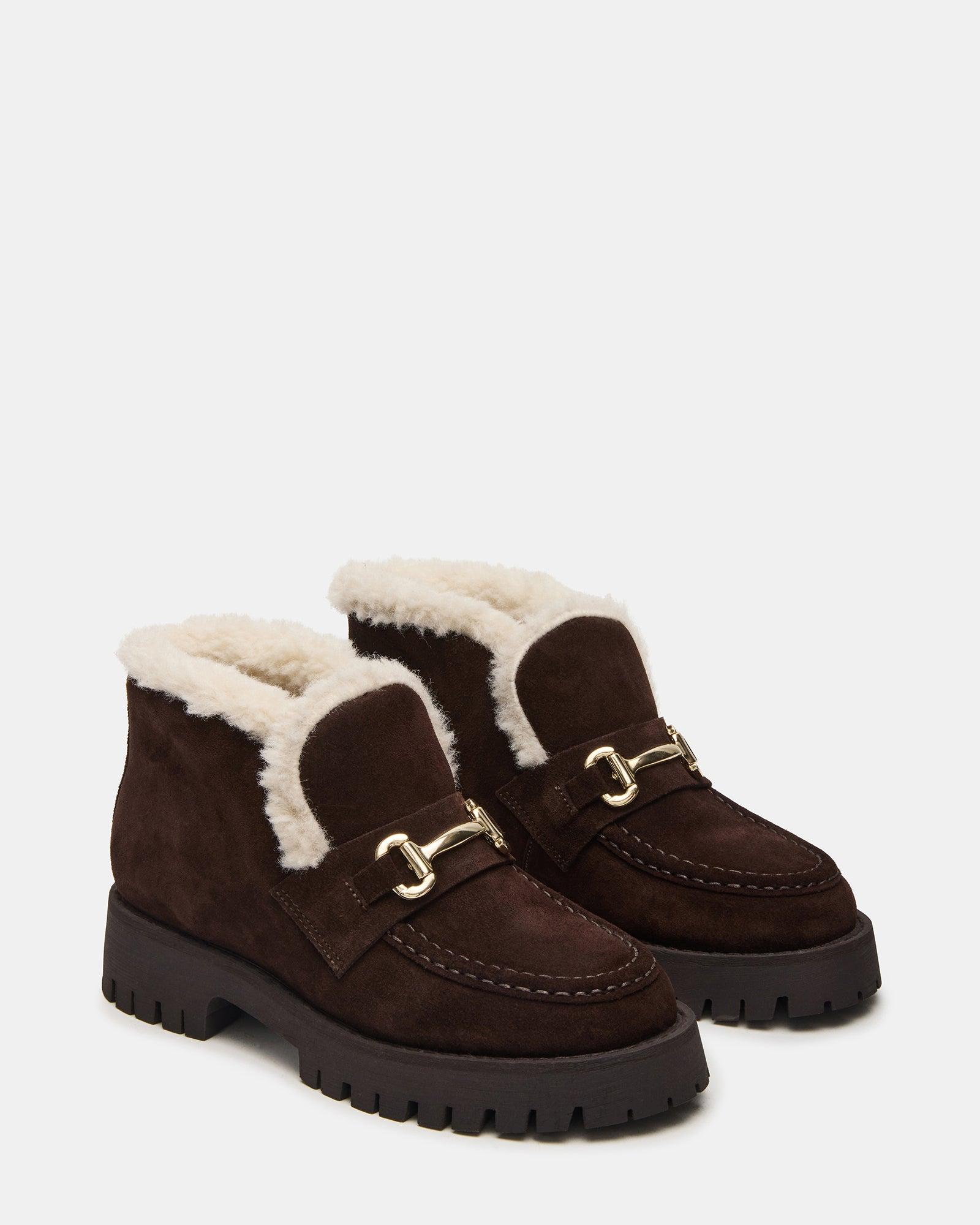 LEON FAUX FUR CHOCOLATE BROWN SUEDE Female Product Image