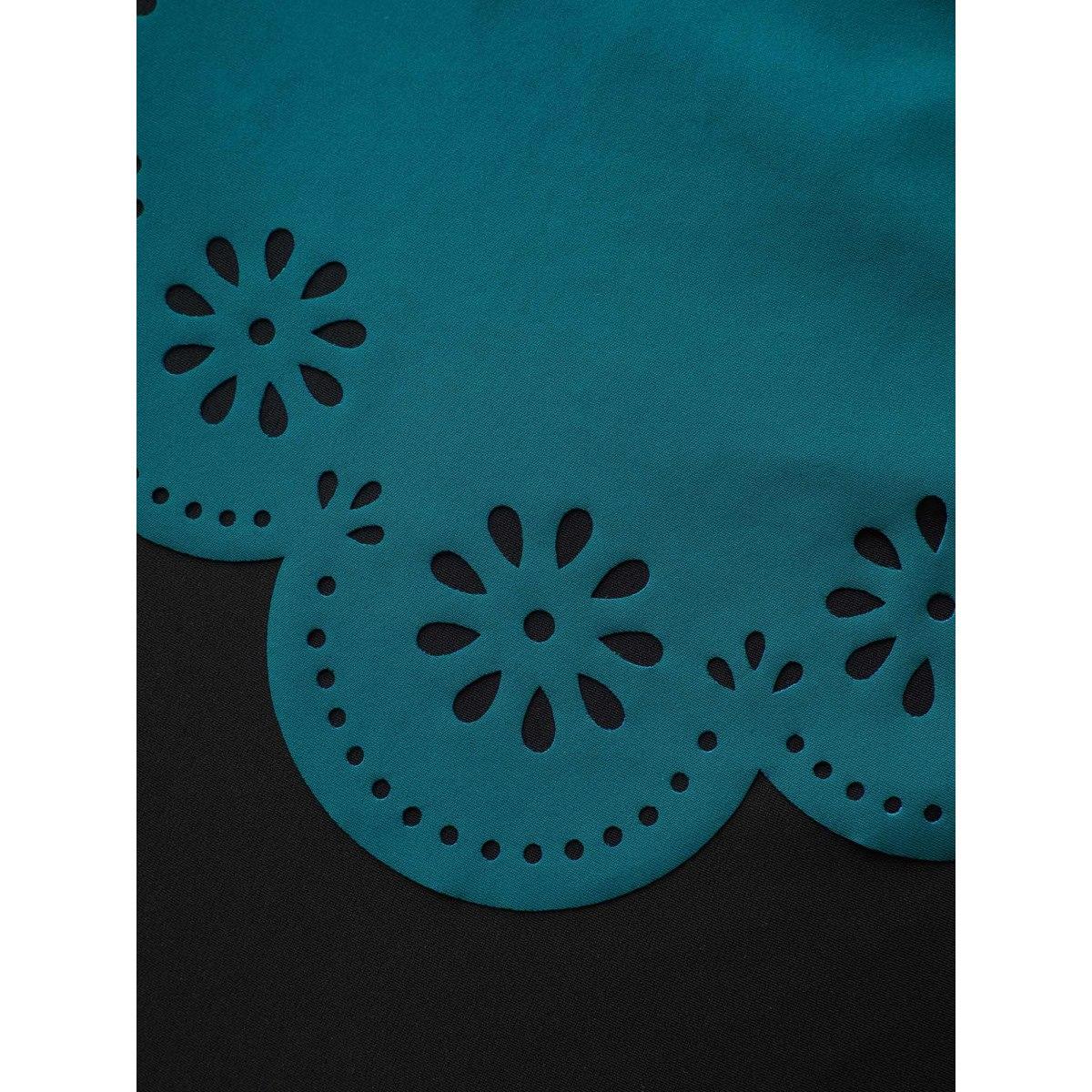 Plus Size Color Block Laser-Cut One-Piece Swimsuit Women's Swimwear Cyan Beach Laser Curve Bathing Suits High stretch One Pieces BloomChic 22-24/3X Product Image