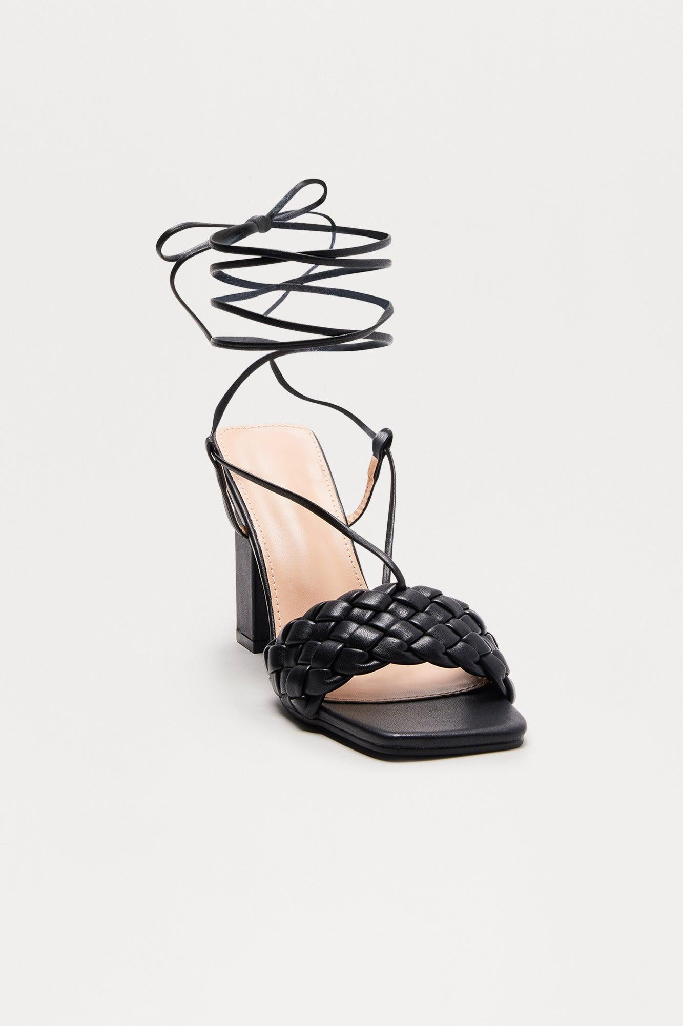 Stelly Braided Wrap Up Heels - Black Female Product Image