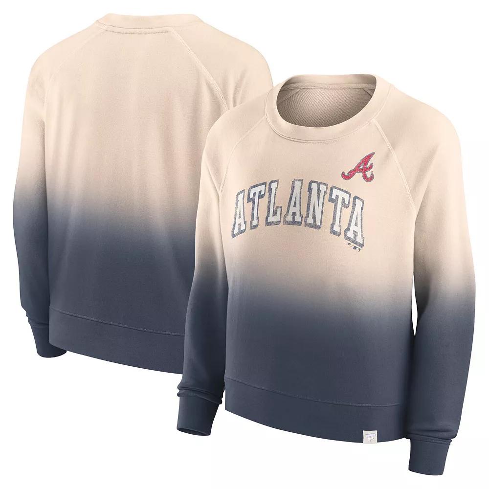 Women's Fanatics Branded Tan/Navy Atlanta Braves Luxe Lounge Arch Raglan Pullover Sweatshirt,  Product Image