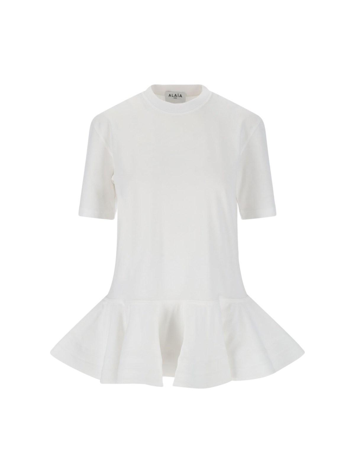 ALAÏA Oversized Poplin-trimmed Cotton-jersey Peplum T-shirt In White Product Image