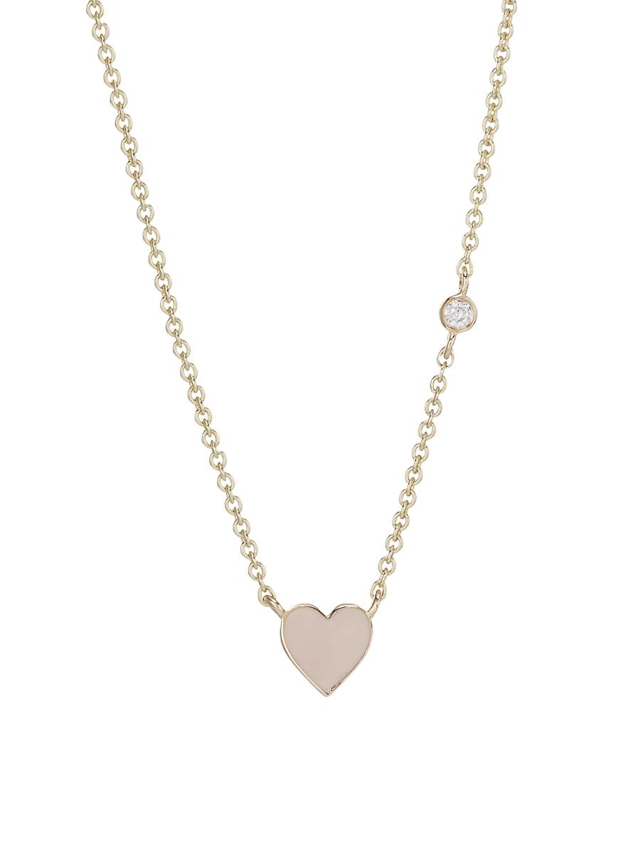 Womens 14K Yellow Gold, Diamond & Enamel Mini Heart Pendant Necklace Product Image