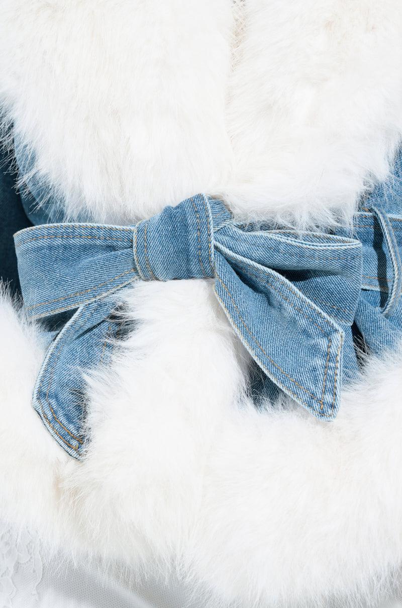 LAINEY FUR TRIM DENIM MOTO Product Image