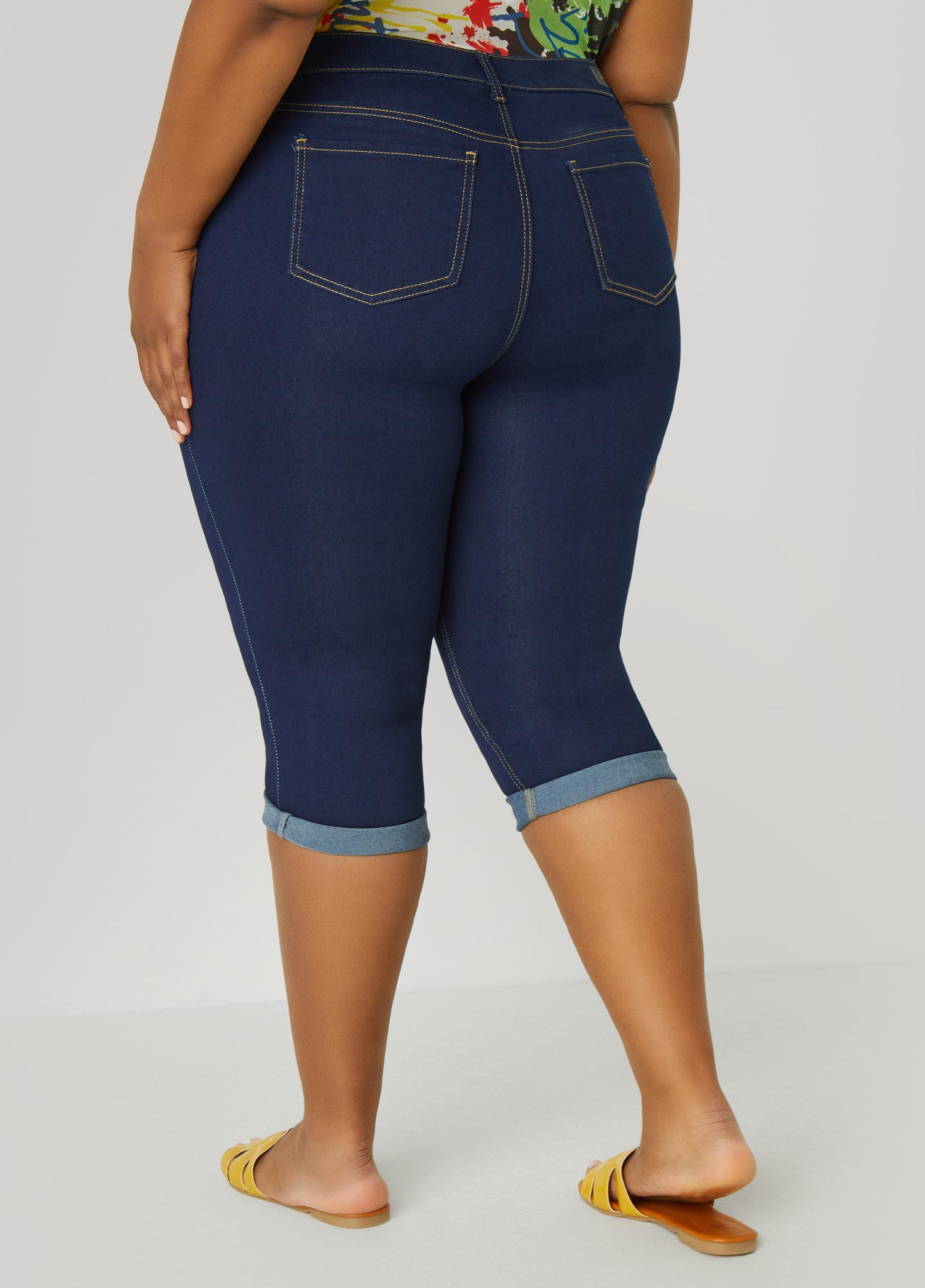 Plus Size Cuffed Mid Rise Denim Capris Ashley Stewart Product Image
