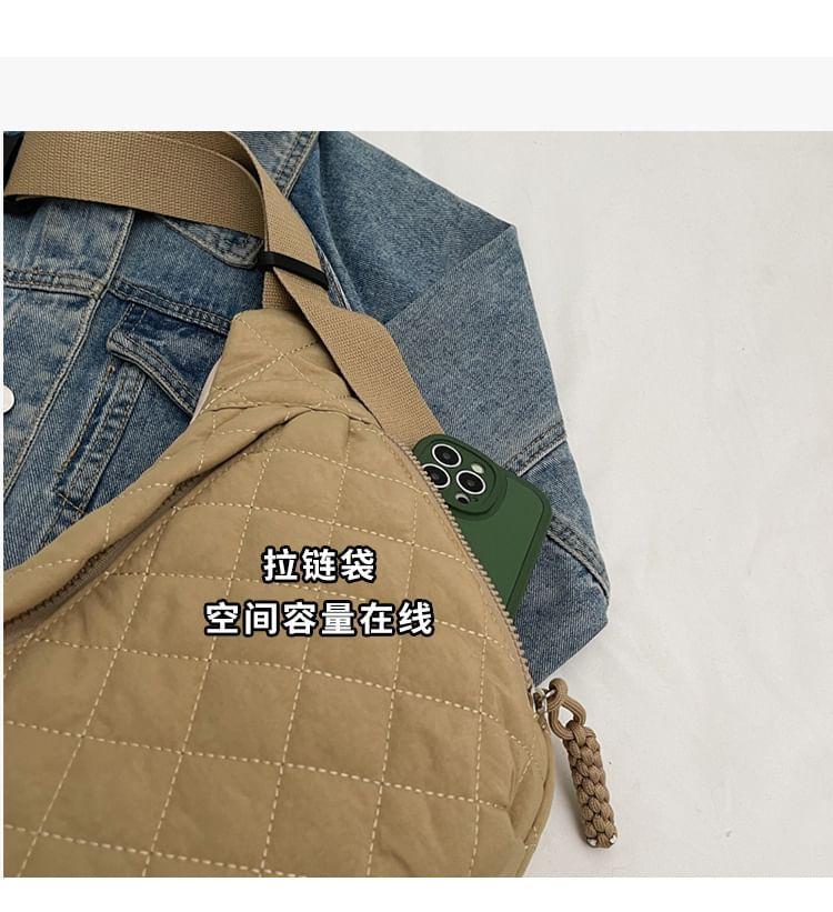 Quilted Nylon Plain Zip Crossbody Bag Product Image