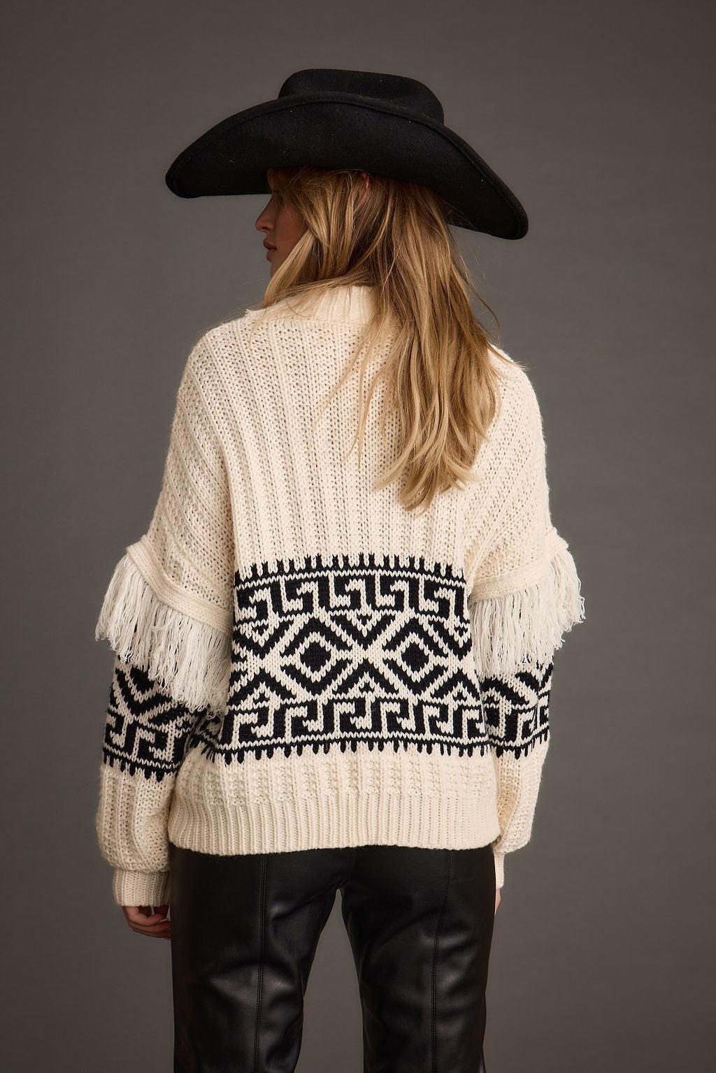 Bozeman Cream Printed Fringe Sweater Product Image
