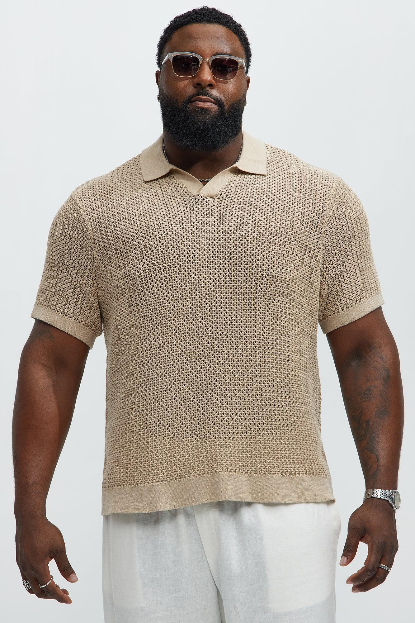 Haven Open Knit Johnny Collar Polo - Tan Product Image