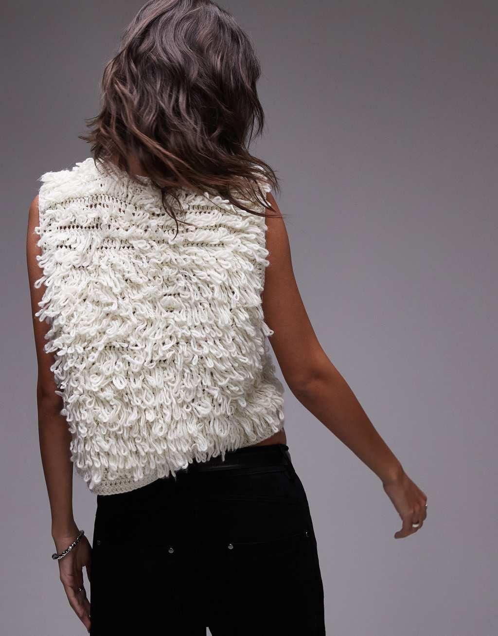 Topshop hand knitted loop vest in ivory Product Image