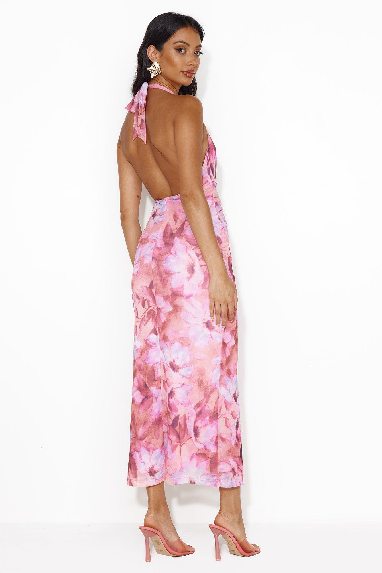 Paradise With You Mesh Halter Maxi Dress Pink Product Image