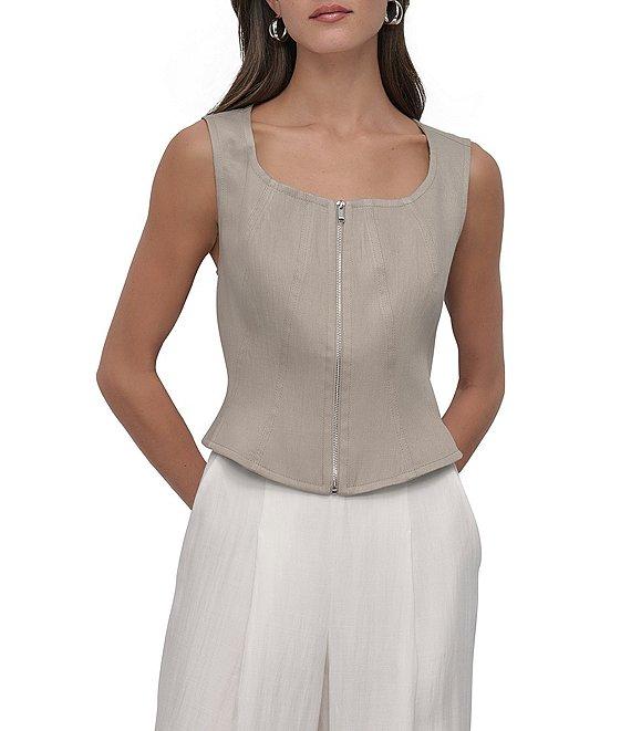DKNY by Donna Karan Scoop Neck Sleeveless Zip Front Corset Top Product Image