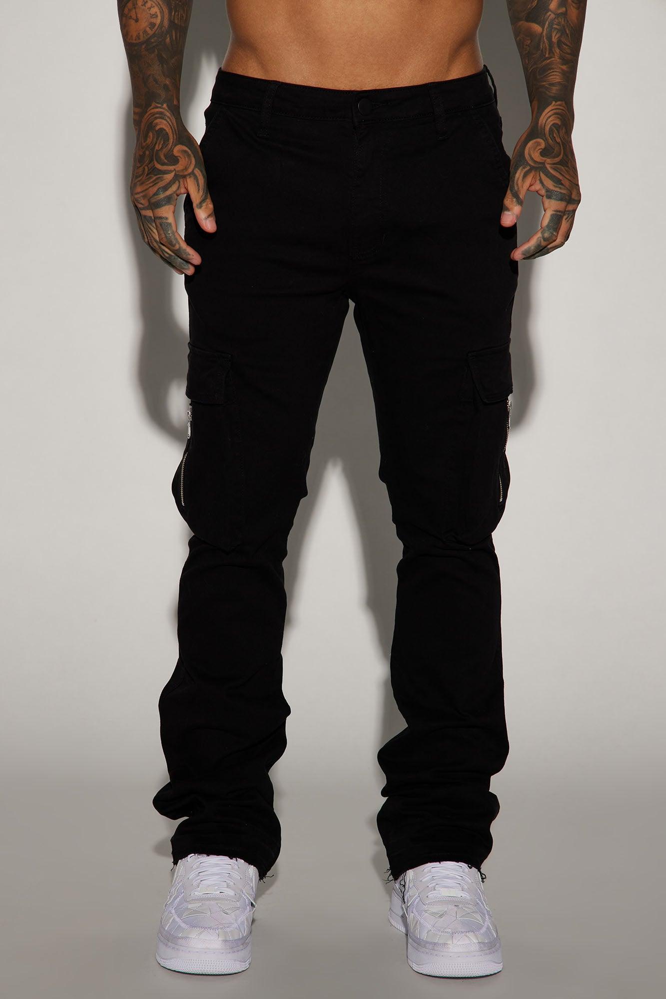 Affection Stacked Skinny Flare Cargo Pants - Black Product Image