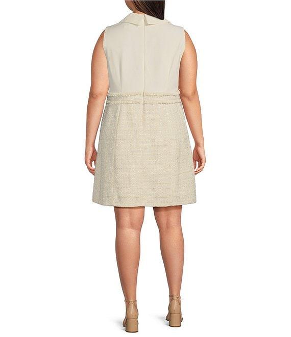 Eliza J Plus Size Notch Collar Stretch Crepe Boucle A-Line Dress Product Image