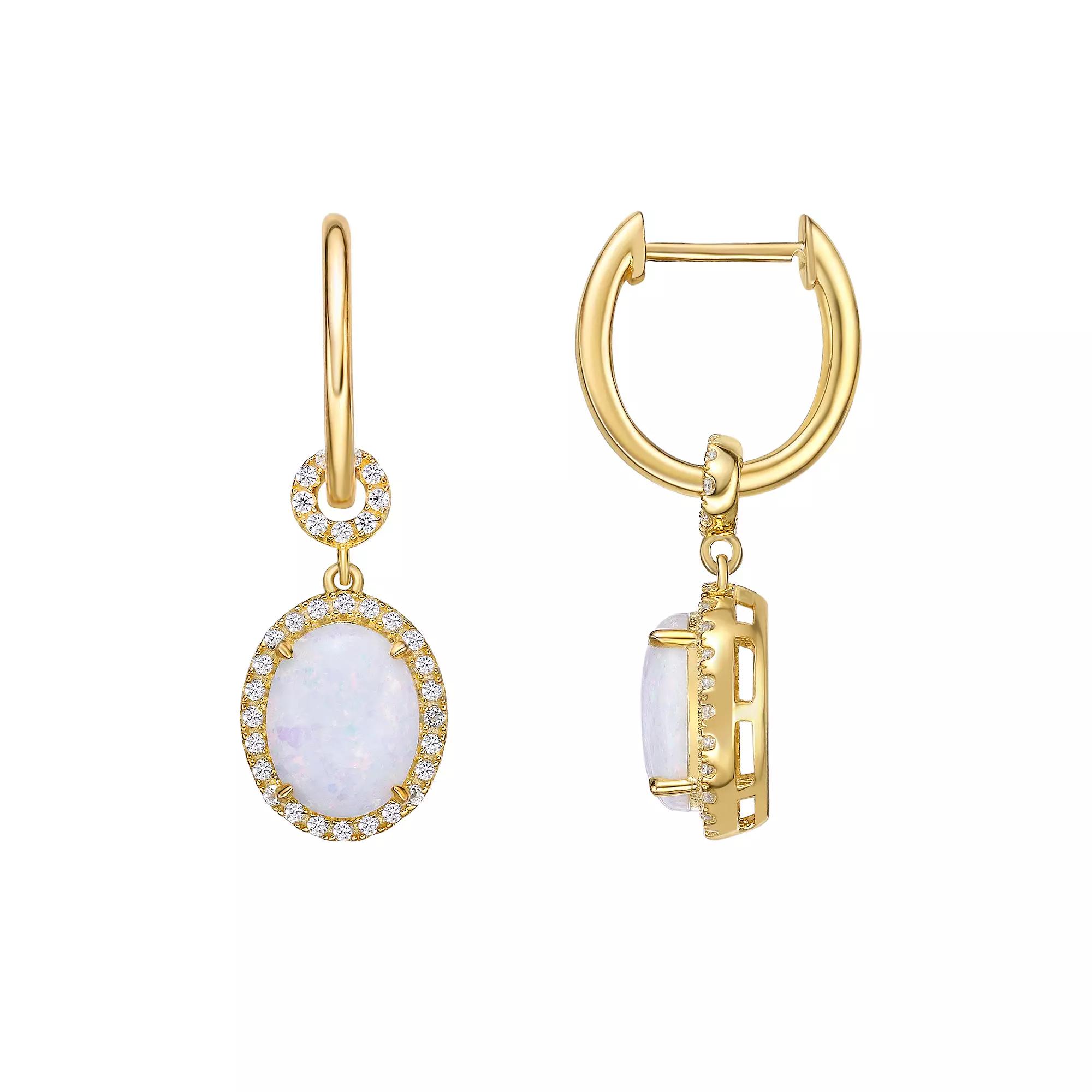 Gemminded 18k Gold Over Sterling Silver Lab-Created Opal & Lab-Created White Sapphire Earrings, Women's, Gold Tone Product Image