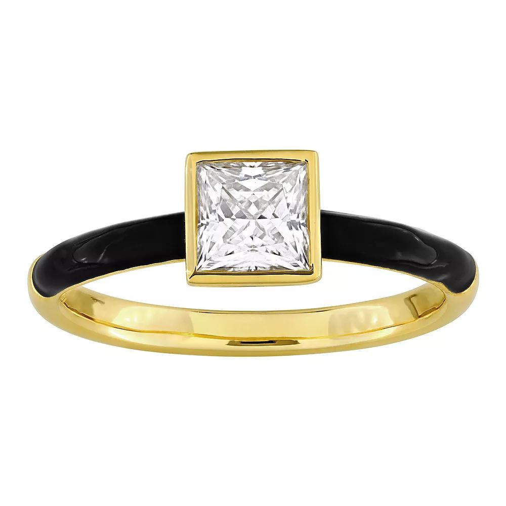 Stella Grace 18k Gold Over Silver 7/8 Carat T.W Lab-Created Moissanite & Black Enamel Solitaire Ring, Women's, Size: 6, Gold Tone Product Image
