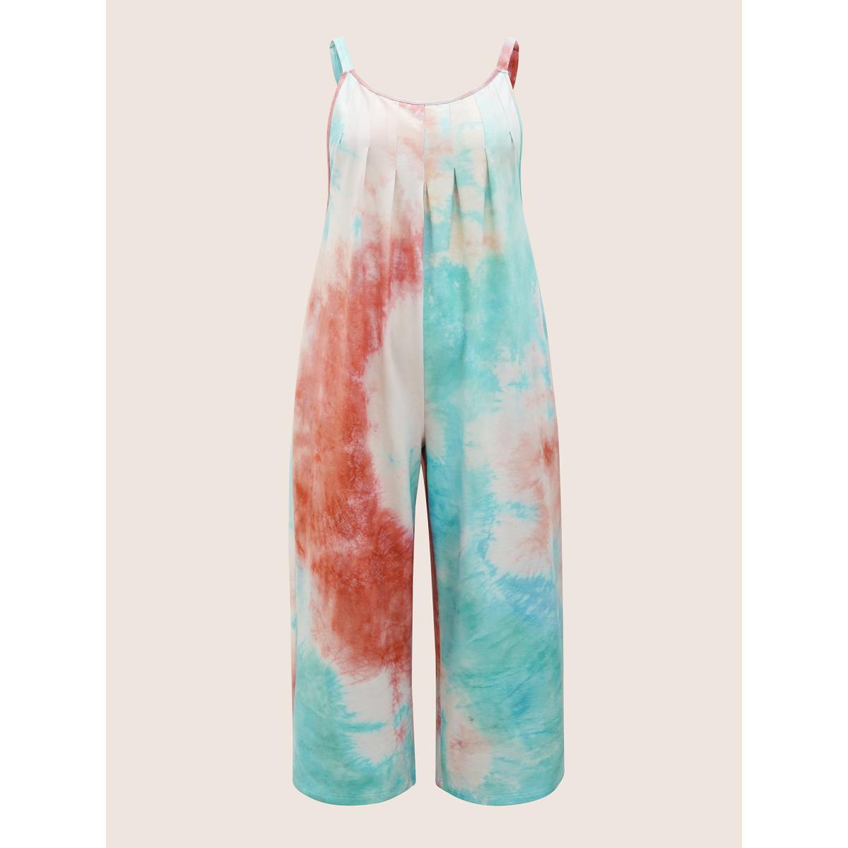 Plus Size Peach U Neck Tie Dye Pocket Pleated Jumpsuit Women Casual Sleeveless U-neck Everyday Loose Jumpsuits BloomChic 10/M Product Image