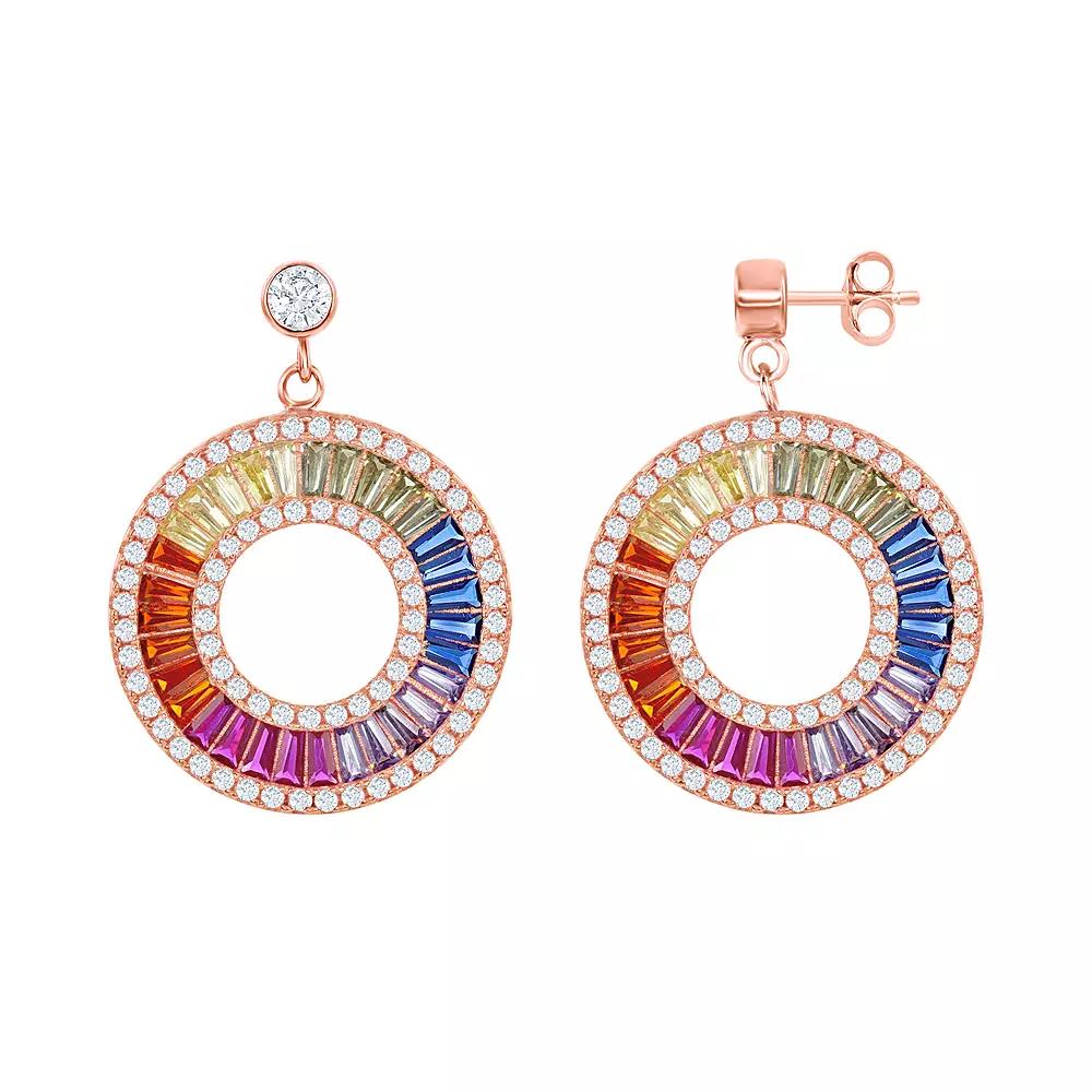 14k Rose Gold Over Silver Colorful Cubic Zirconia Hoop Drop Earrings, Women's, Pink Tone Product Image