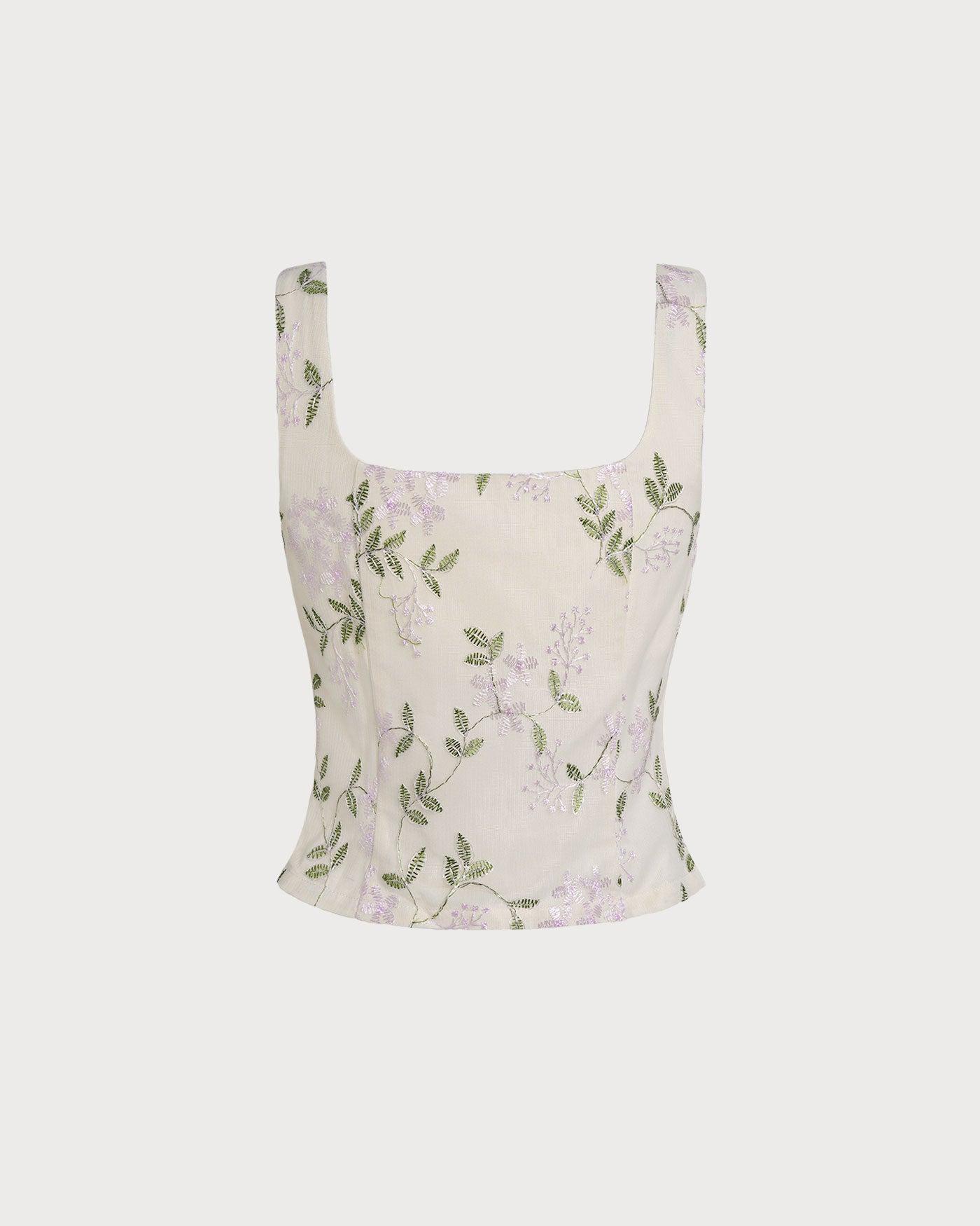 Beige Floral Slim Tank Top Product Image