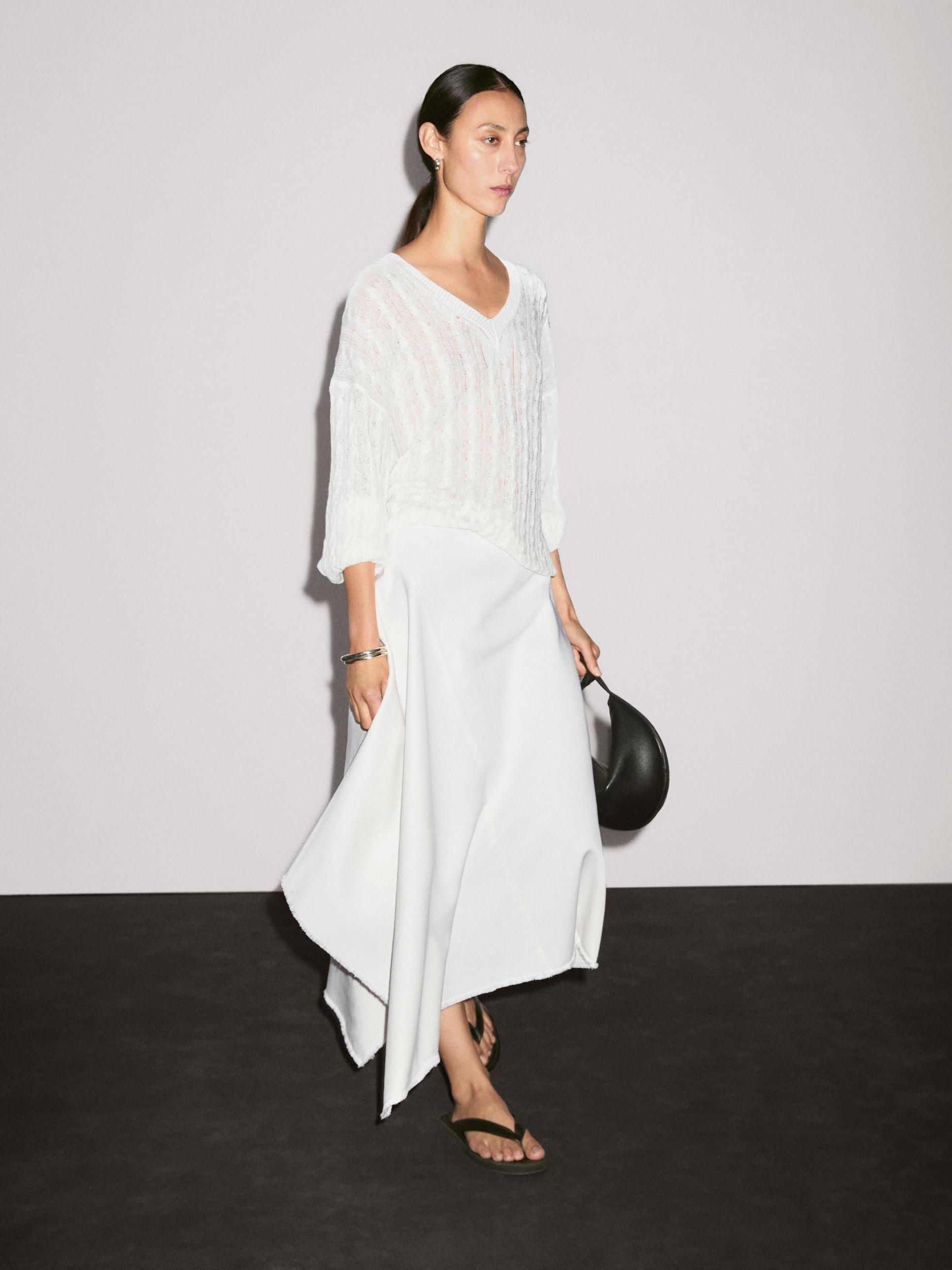 Asymmetric denim midi skirt Product Image