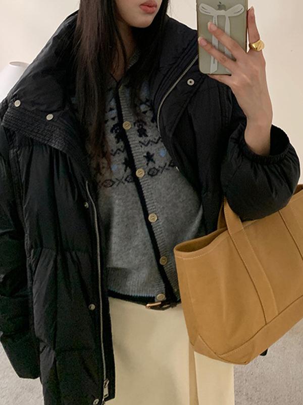 Fair Isle Jacquard Color Block Hooded Knitted Cardigan Product Image