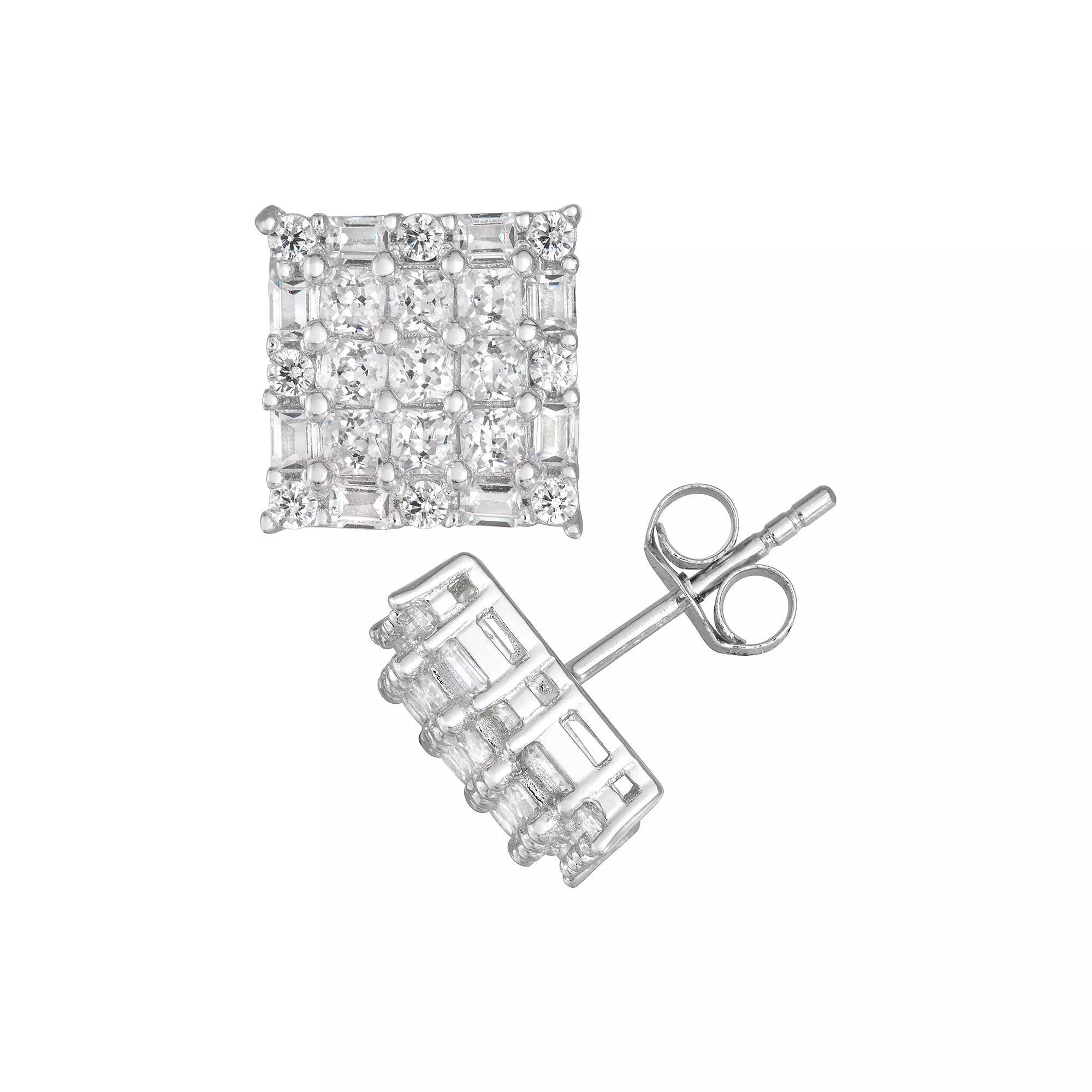 Designs by Gioelli Men's Square Sterling Silver Cubic Zirconia Stud Earrings, Silver Tone Product Image
