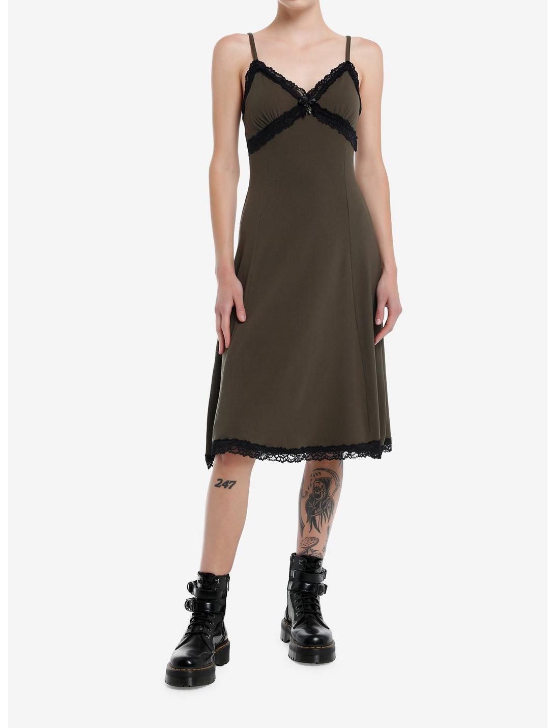 Olive Black Lace Skull Pendant Cami Midi Dress Product Image