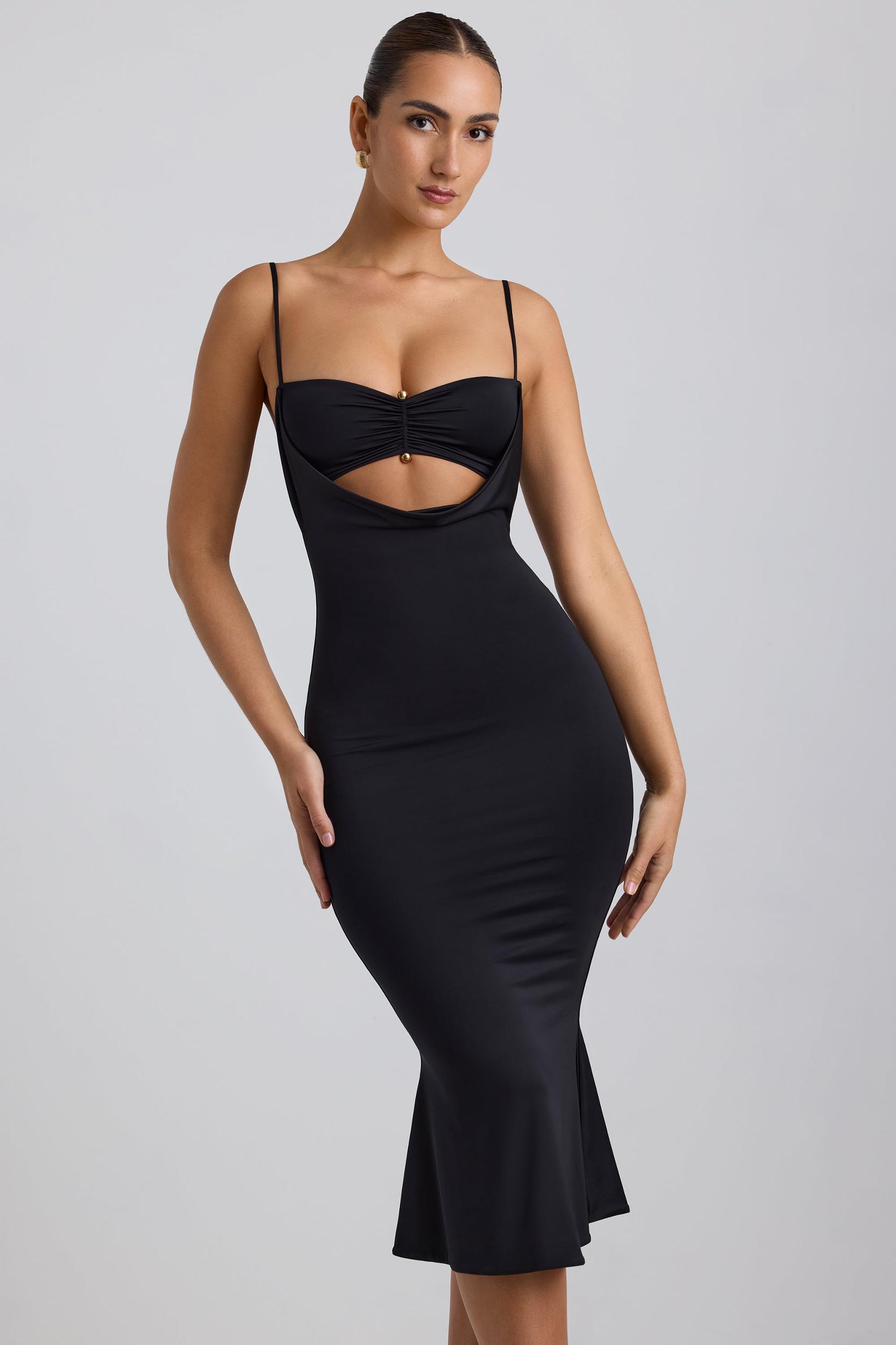 Slinky Jersey Ruched Cut-Out Midaxi Dress in Black Product Image