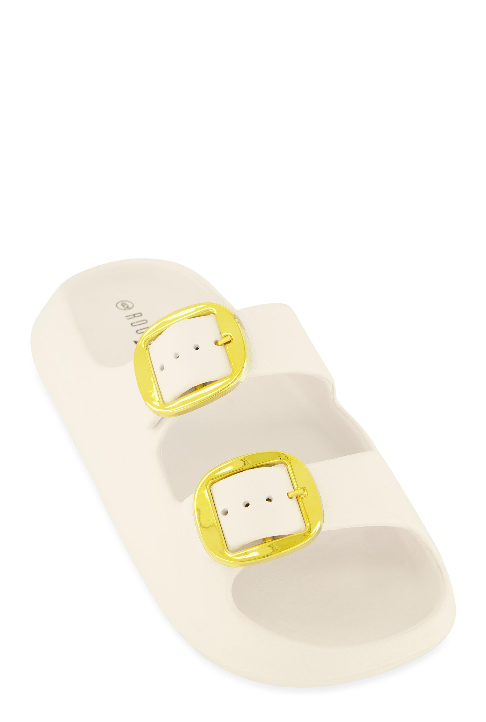 Womens Double Buckle Band Slide Sandals Product Image