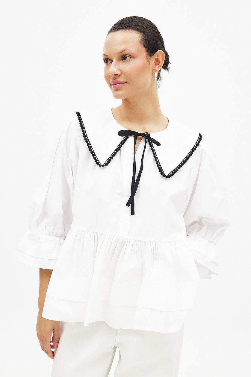 Cotton Embroidered Collar Blouse Product Image