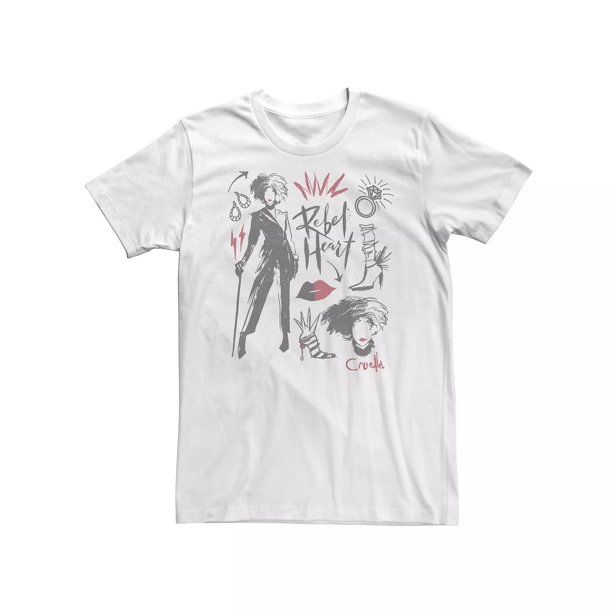 Big & Tall Disney Cruella Rebel Heart Collage Sketches Tee, Men's,  Product Image