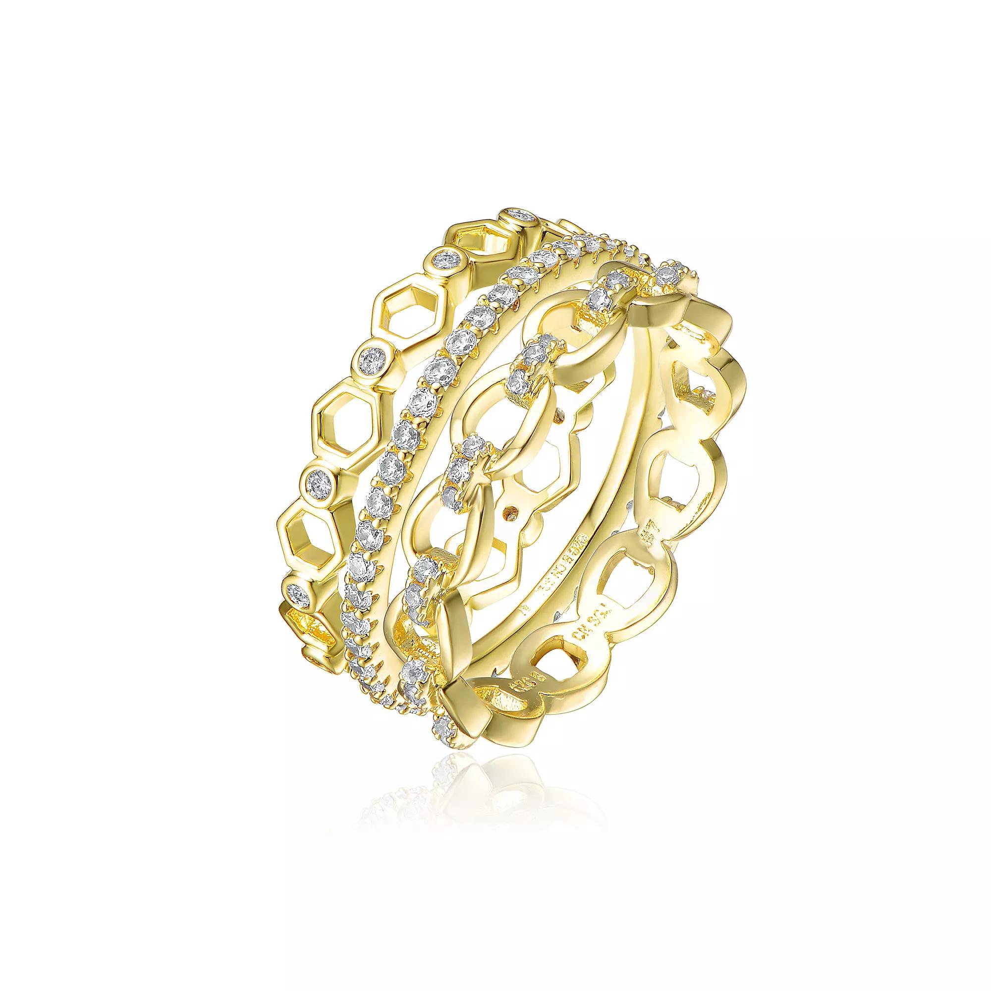 Gold Tone Cubic Zirconia Trio Stackable Ring Set, Womens Product Image