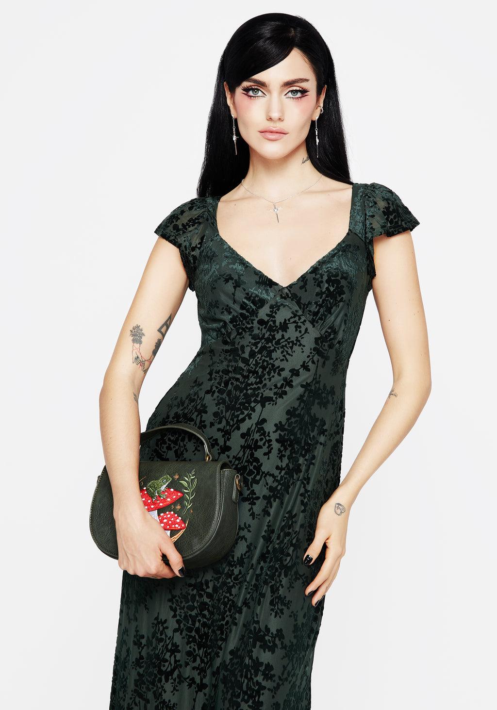 Avalon Floral Flocked Velour Frill Sleeve Midaxi Dress Product Image