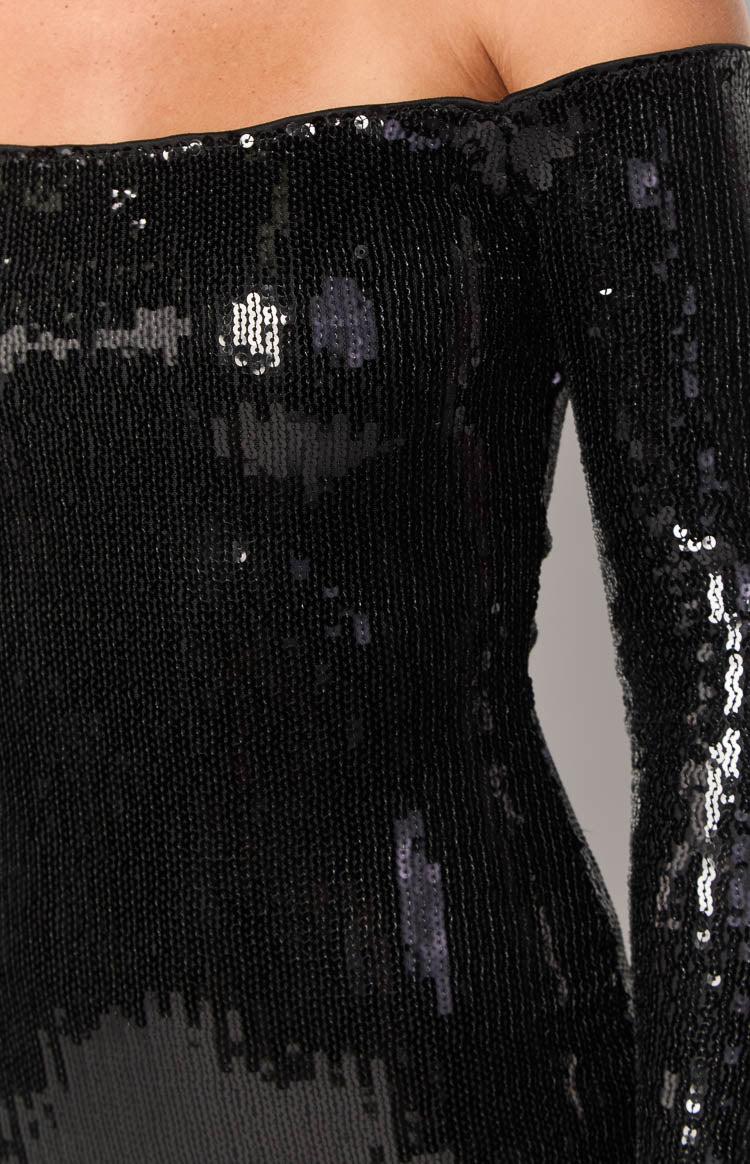 Jazmin Black Sequin Long Sleeve Mini Dress Product Image