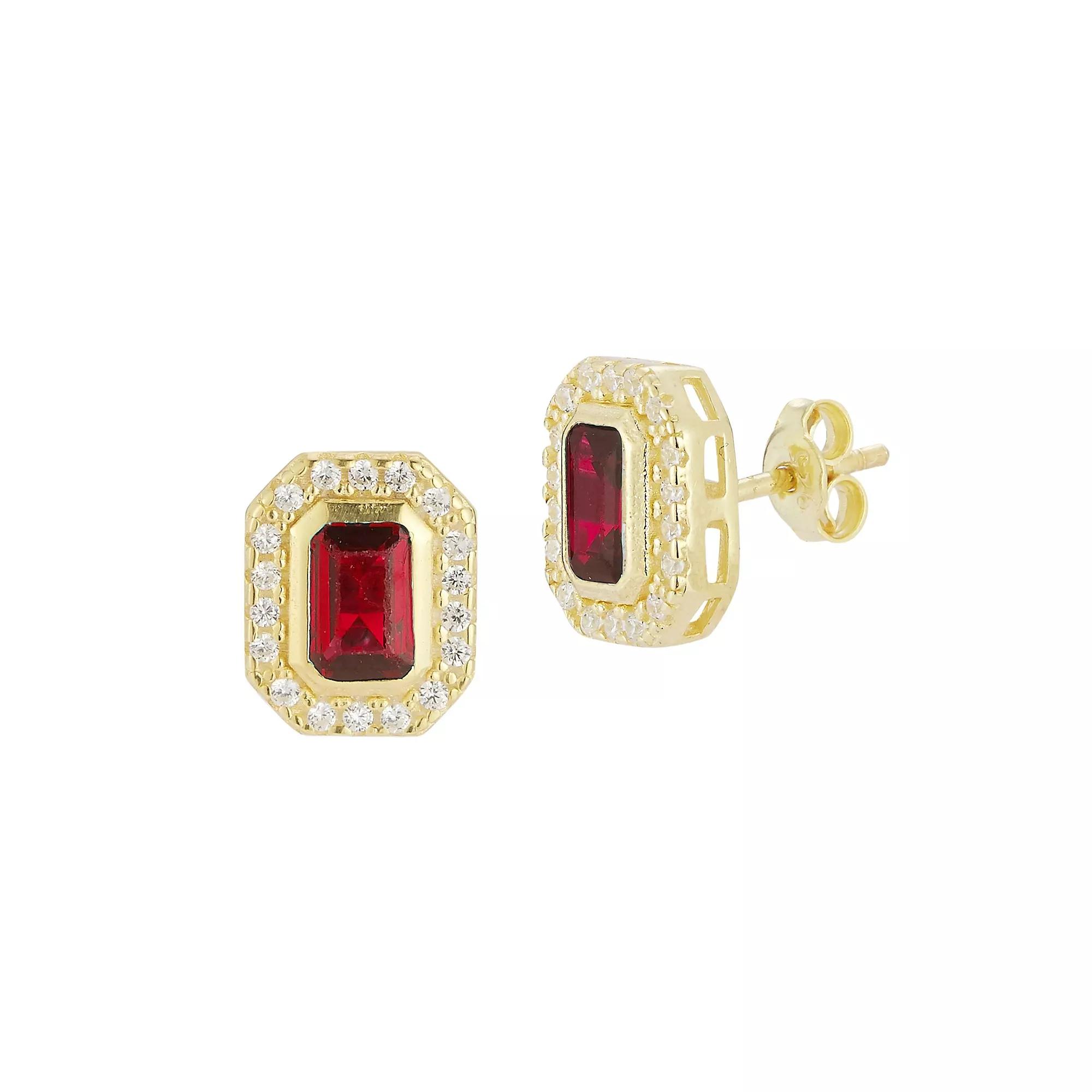 Sunkissed Sterling 14k Gold Over Silver Cubic Zirconia Stud Earrings, Women's, Gold Tone Red Product Image