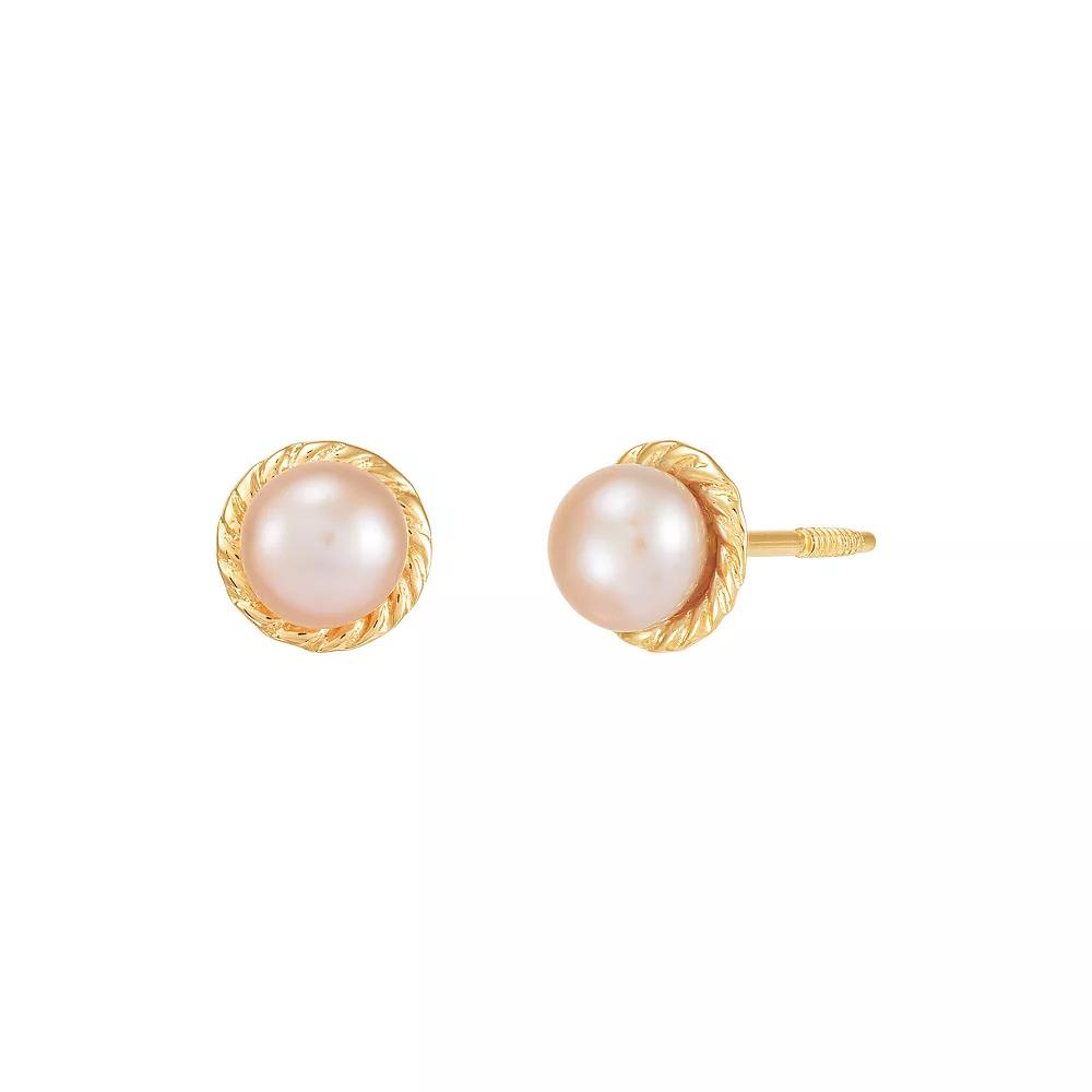 14k Gold Pink Button Freshwater Cultured Pearl Earrings, Womens Product Image