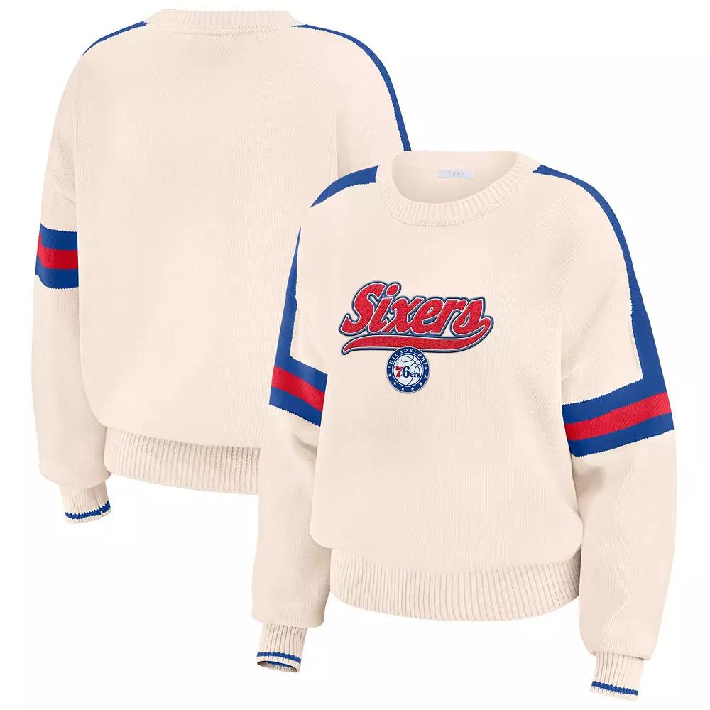 Women's WEAR by Erin Andrews  Cream Philadelphia 76ers Stripe Pullover Sweater, Size: 2XL, 76r Beige Product Image