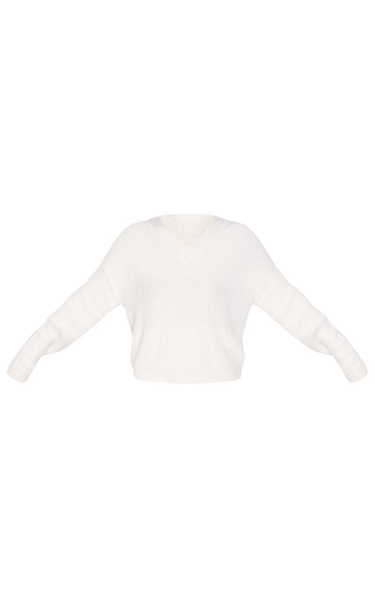 Tall Oatmeal Fluffy Knitted V Neck Sweater Product Image