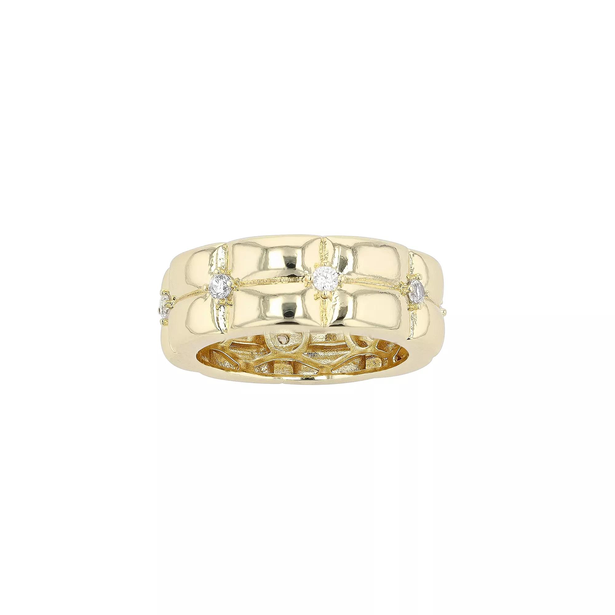 14k Gold Over Silver Cubic Zirconia Double Weave Band Ring, Womens Gold Tone Product Image