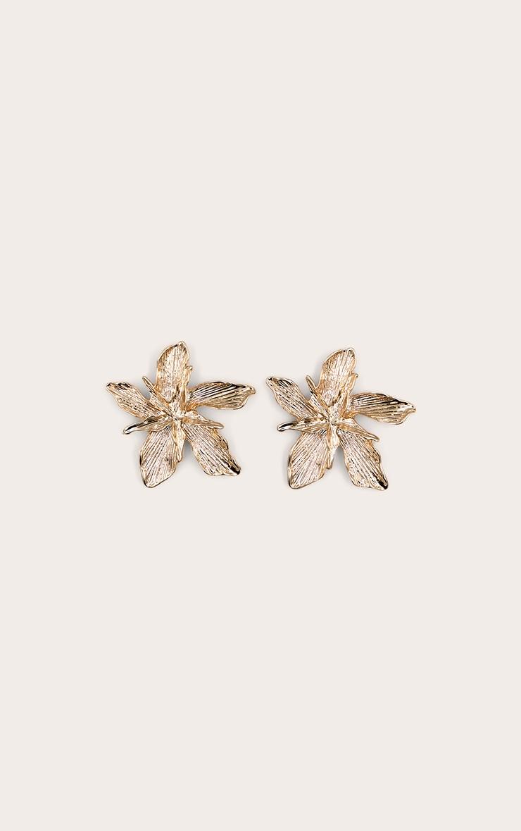 Gold Flower Detail Statement Stud Earrings Product Image