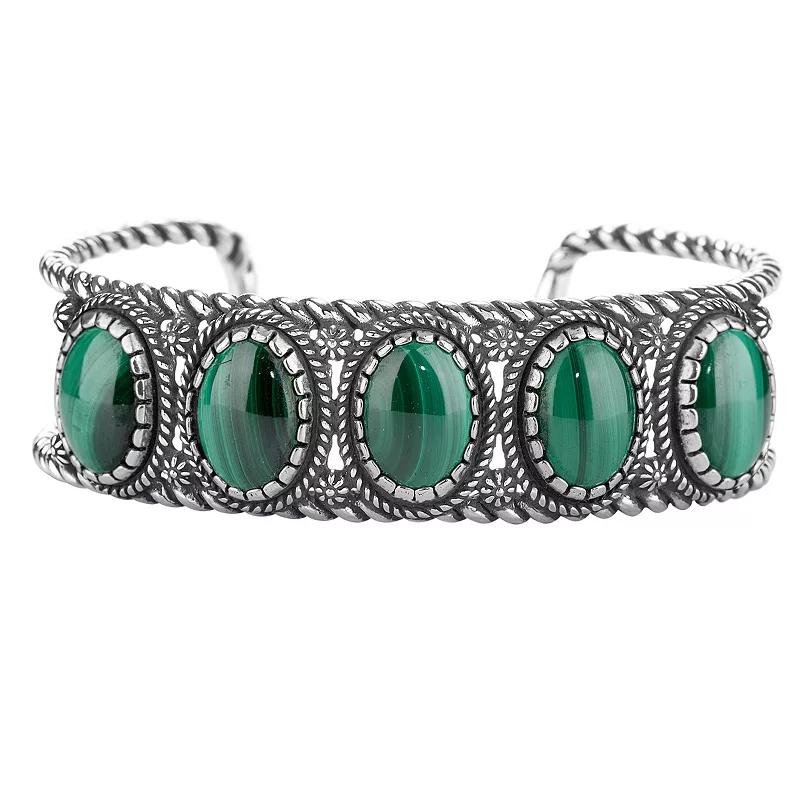 Southwest Spirit® Sterling Silver and Stone Cuff Bracelet, Women's, Size: 6.75, Green Malachite Product Image