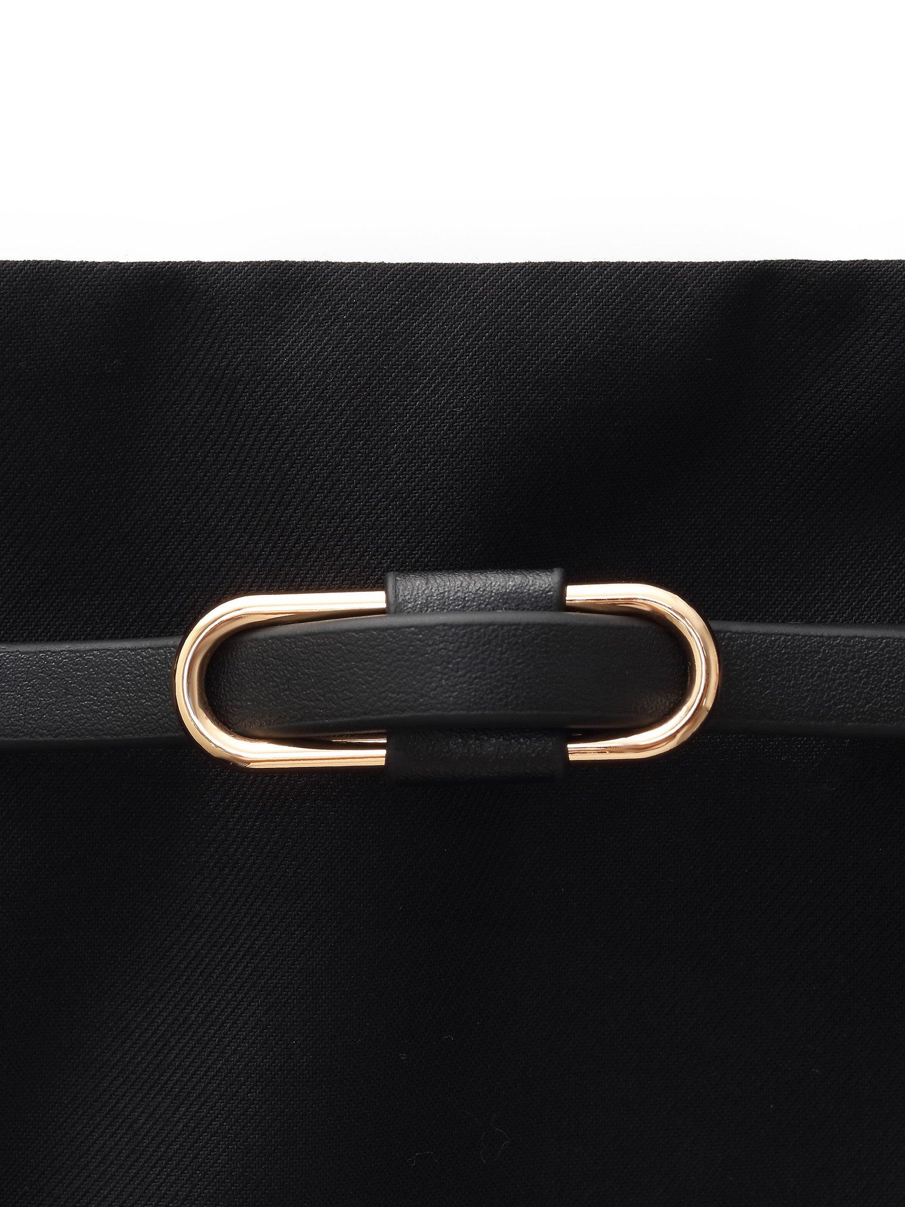 3/4 Sleeve Shirt And Front Slit Skirt Two-Piece Set With Leather Belt Product Image