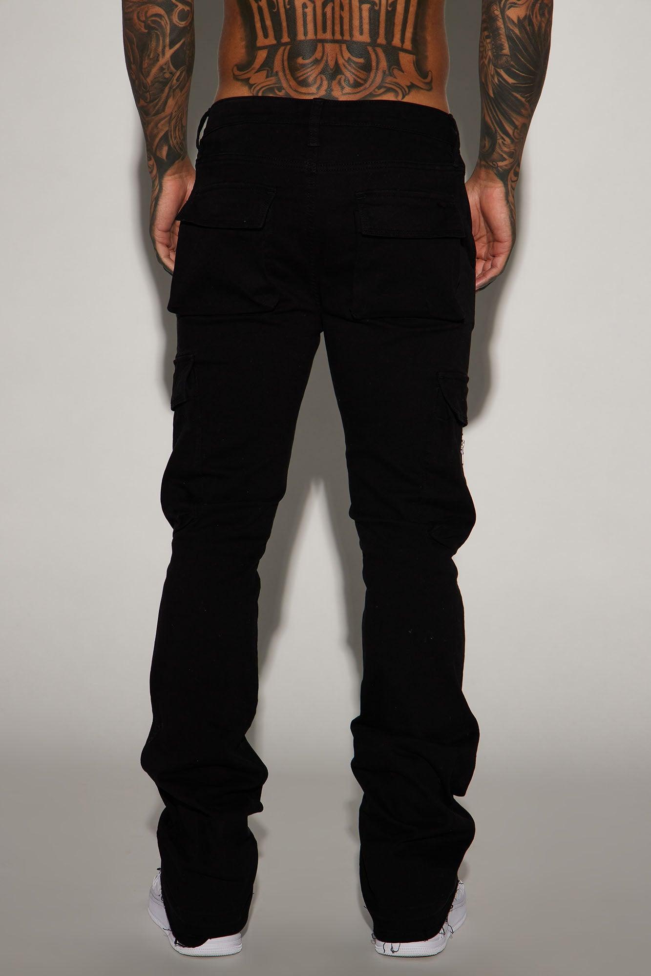 Affection Stacked Skinny Flare Cargo Pants - Black Product Image