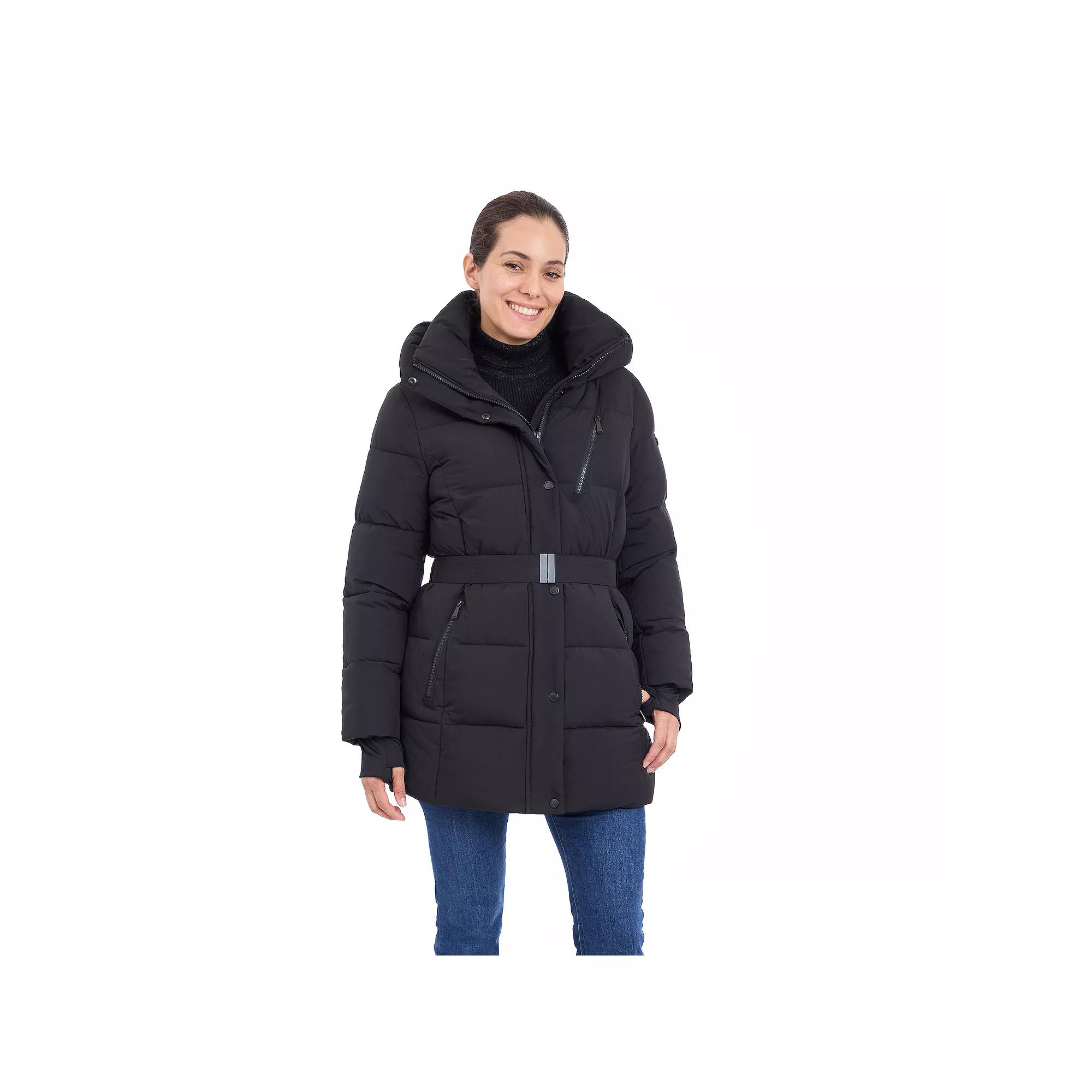 Women's BCBGeneration Belted Snap Front Active Puffer Coat, Size: Medium, Red Product Image