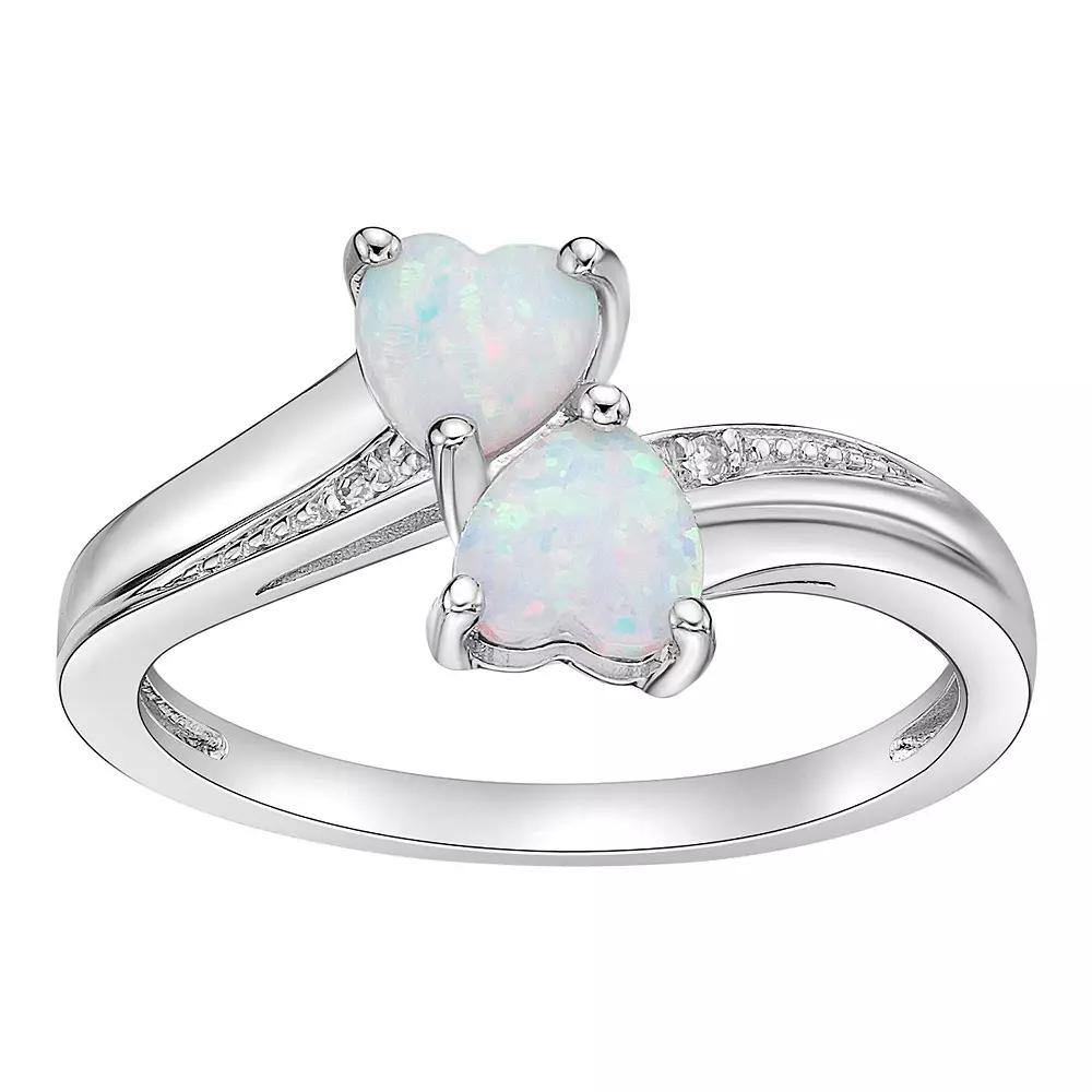 Gemminded Sterling Silver Lab-Created Opal and Diamond Accent Heart Bypass Ring, Women's,  Product Image