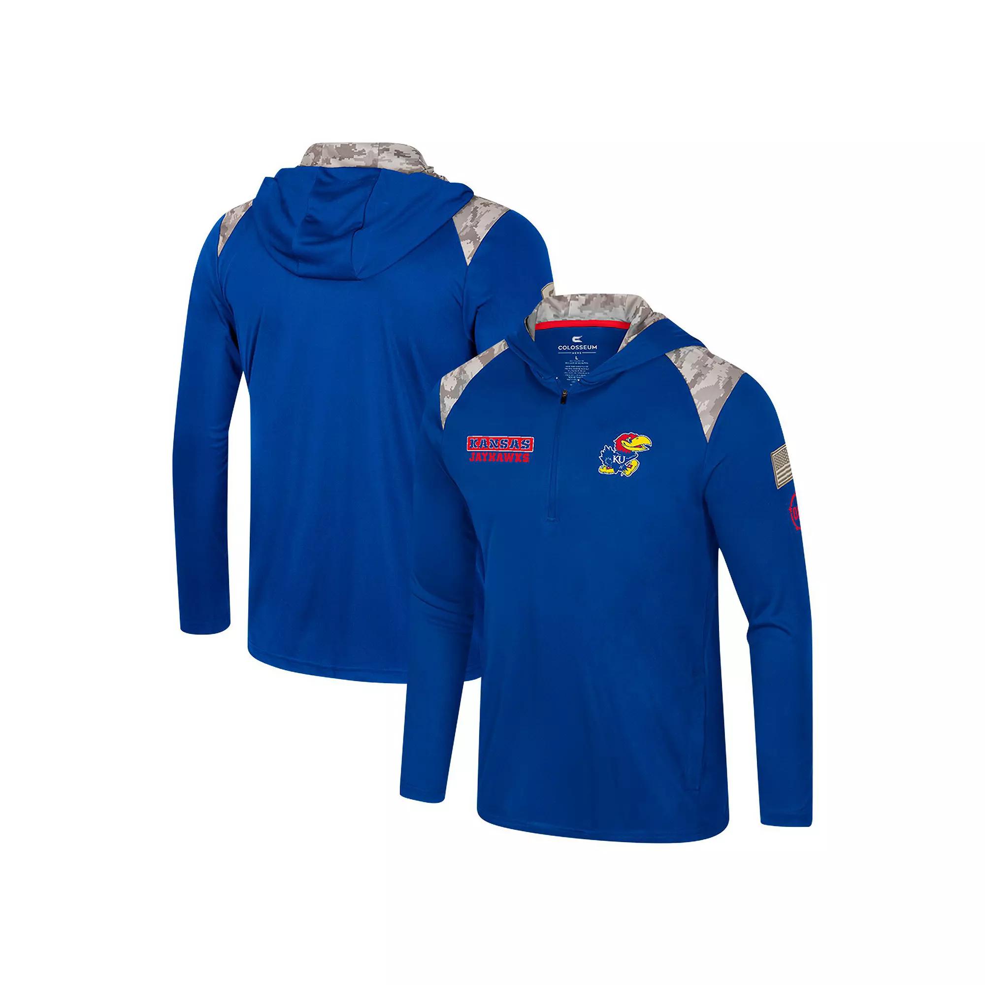 Men's Colosseum Royal Kansas Jayhawks OHT Military Appreciation Quarter-Zip Hoodie Jacket,  Product Image